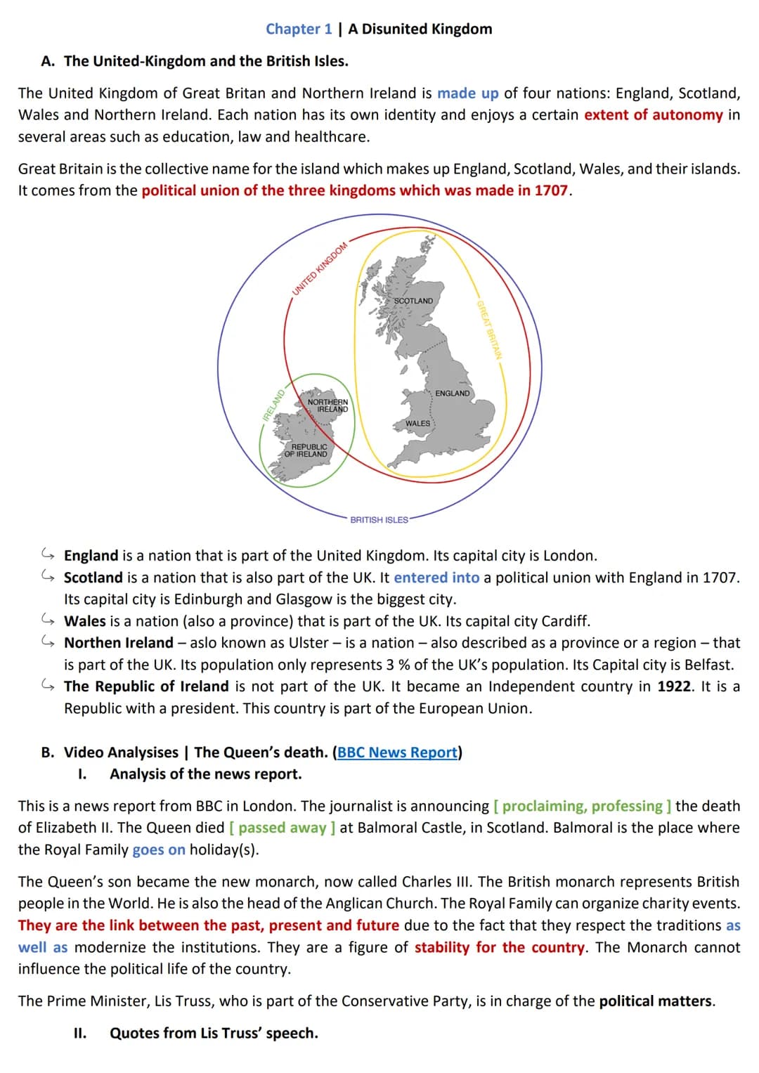 Chapter 1 | A Disunited Kingdom
A. The United-Kingdom and the British Isles.
The United Kingdom of Great Britan and Northern Ireland is made