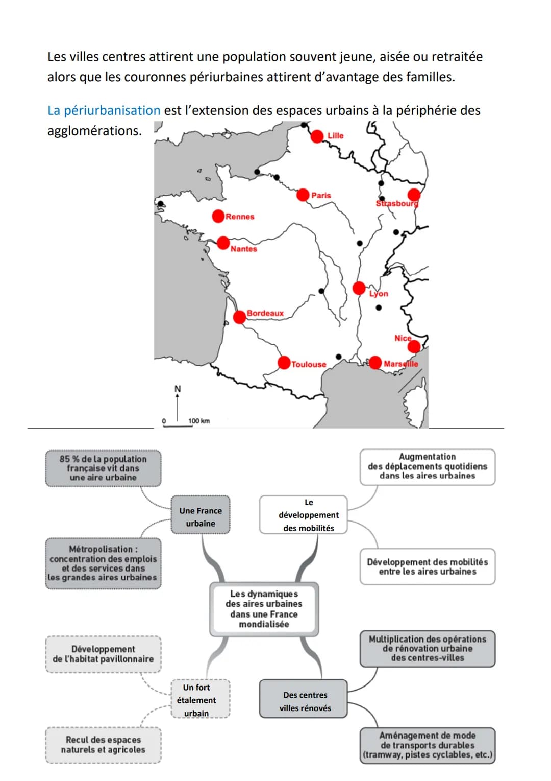 LES AIRES HURBAINES EN FRANCE
Une aire urbaine est un espace géographique continue qui comprend une
ville centre, ses banlieues et une couro