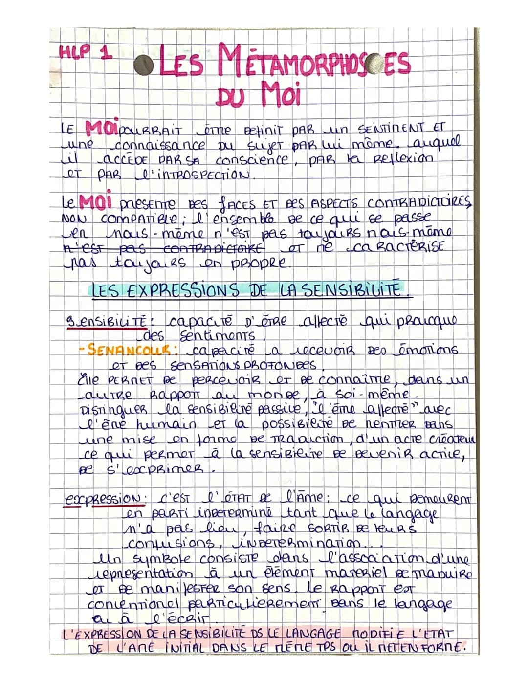 HLP 1 LES METAMORPHOSCES
DU Moi
LE MOI POURRAIT eine Betinit DAR un SENTIMENT ET
auquel
connaissance ou sujet PAR lui même
ACCEDE PAR SA con