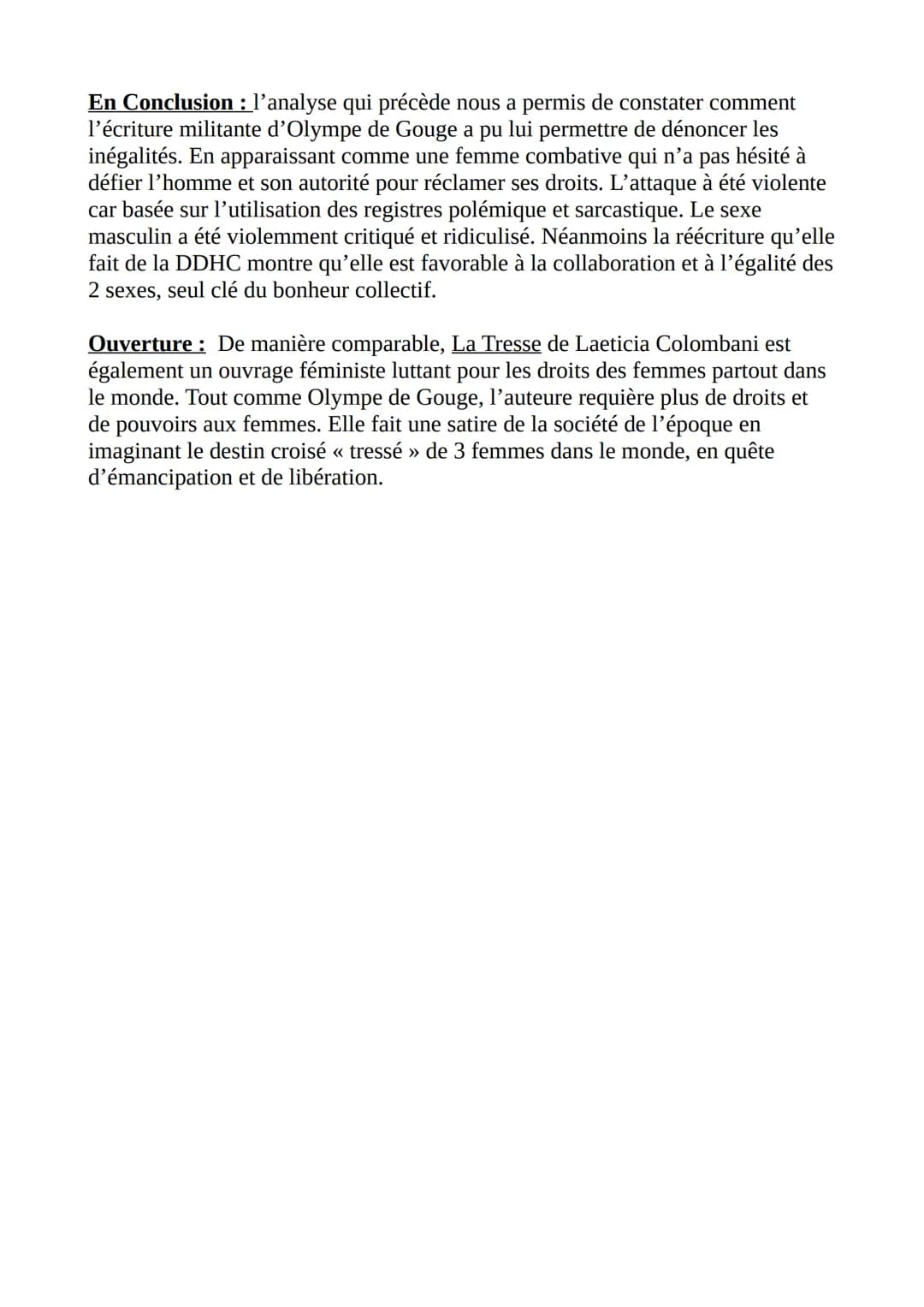 DISSERTATION
OLYMPE DE GOUGES
Parcours écrire et combattre pour
l'égalité
Introduction: En 1791, Olympe de Gouge, femme de lettres, romanciè