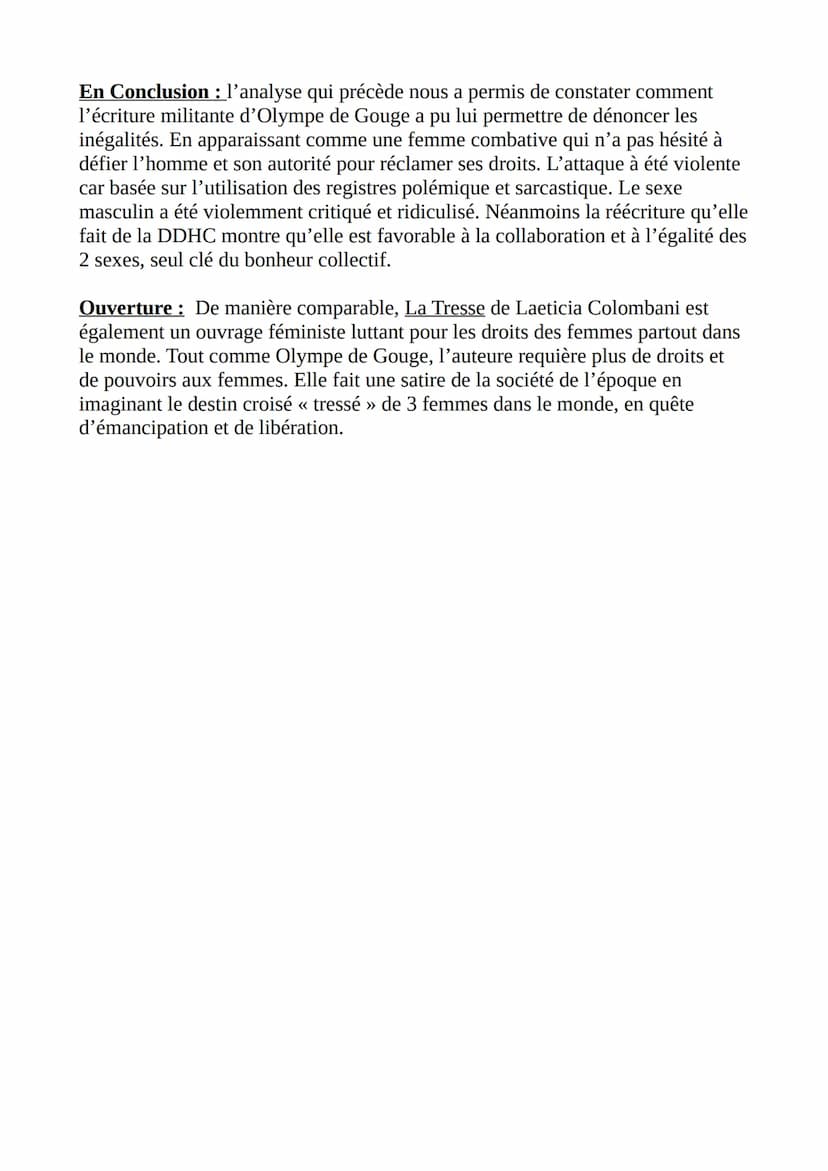 DISSERTATION
OLYMPE DE GOUGES
Parcours écrire et combattre pour
l'égalité
Introduction: En 1791, Olympe de Gouge, femme de lettres, romanciè