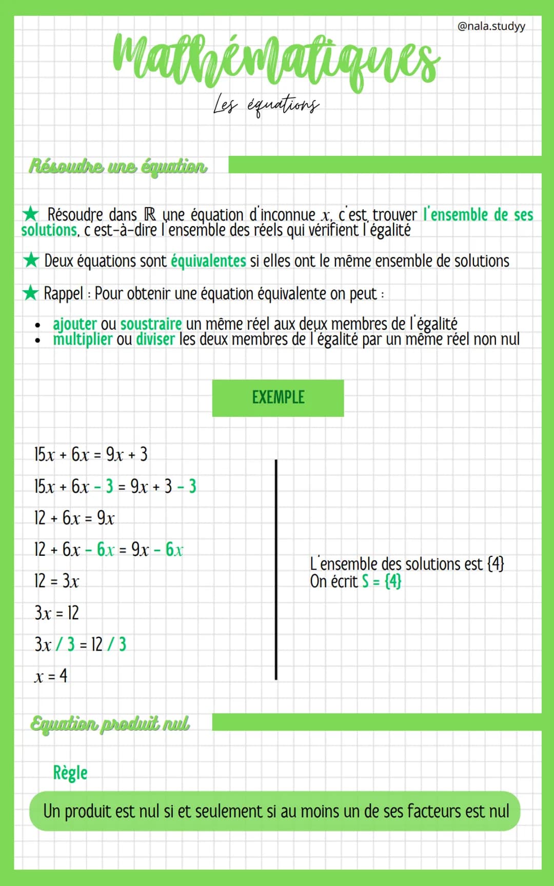 Mathématiques
Les équations
Résoudre une équation
Résoudre dans R une équation d'inconnue x, c'est trouver l'ensemble de ses
solutions, c'es