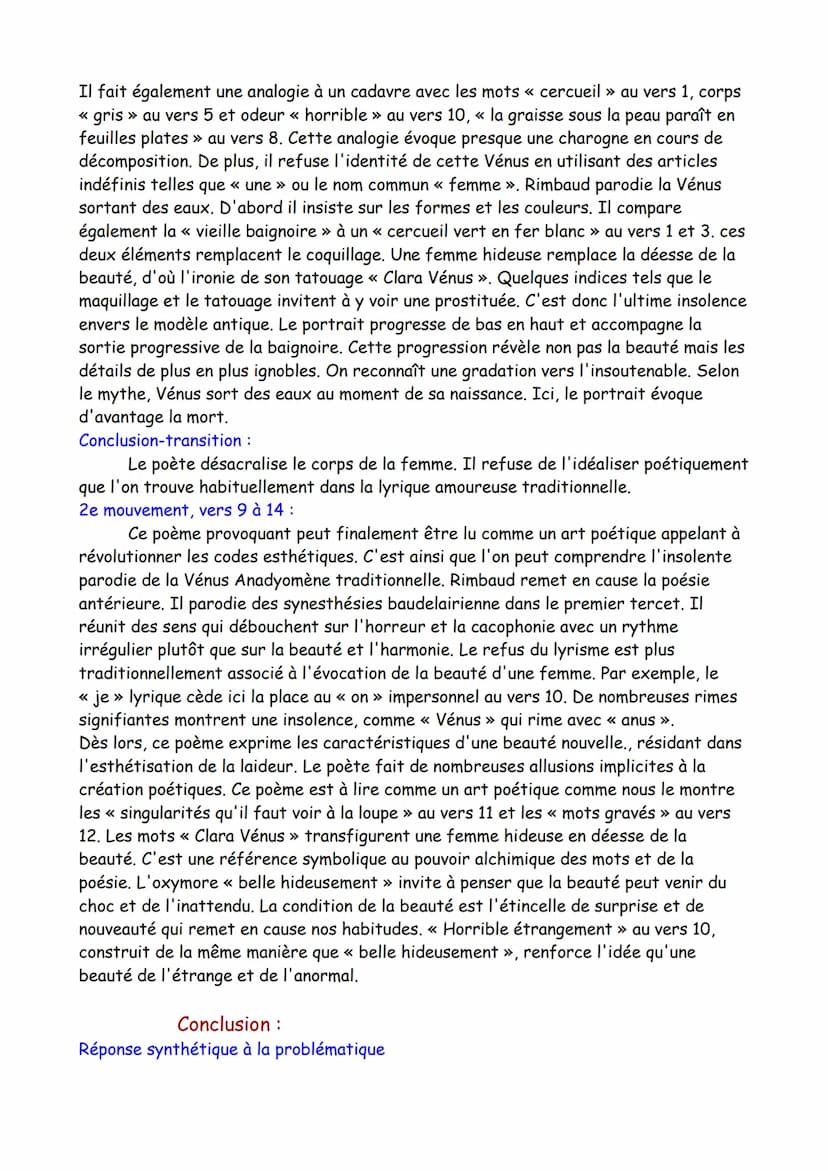 Texte 4
Poésie, « Vénus Anadyomène », Cahiers de Douai, Arthur
Rimbaud, 1870
Intro :
Auteur : Arthur Rimbaud, génie précoce, a écrit tous se
