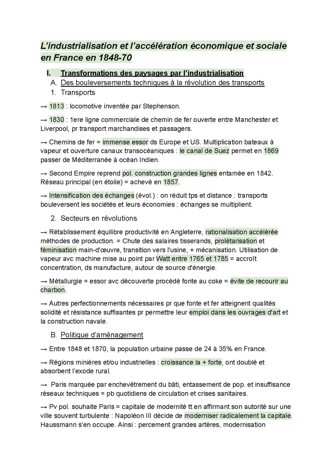 Guide de révision  - Histoire (1848-1870) / L'industrialisation et l'accélération économique et sociale en France