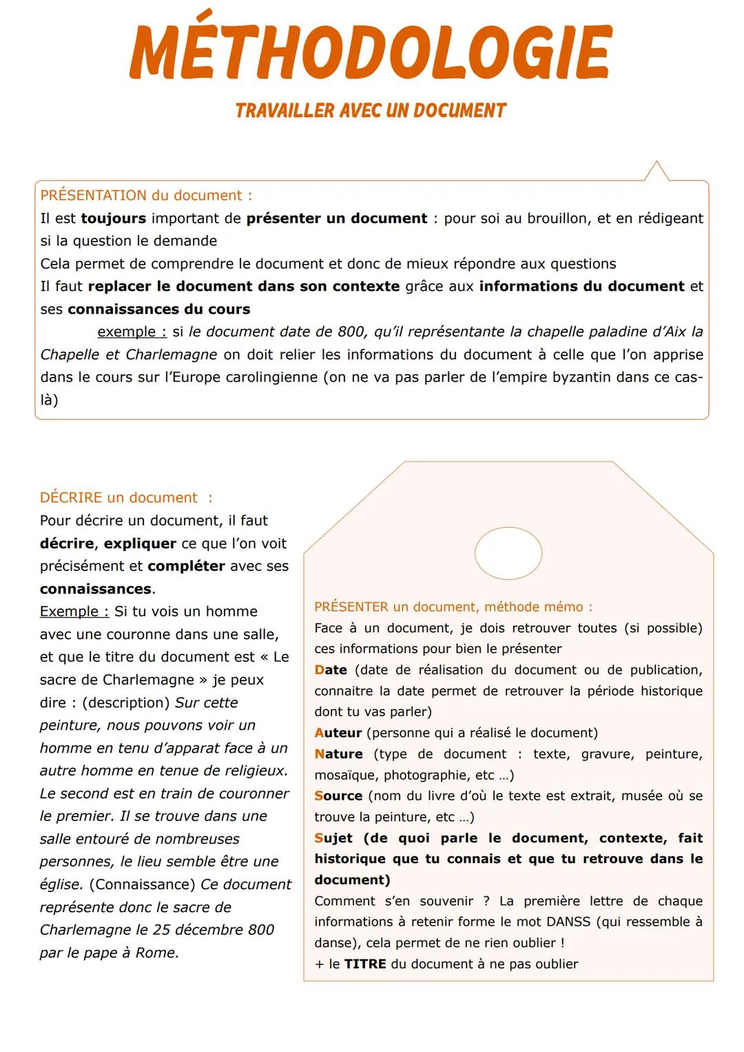 # MÉTHODOLOGIE

TRAVAILLER AVEC UN DOCUMENT

PRÉSENTATION du document:
Il est toujours important de présenter un document pour soi au brouil
