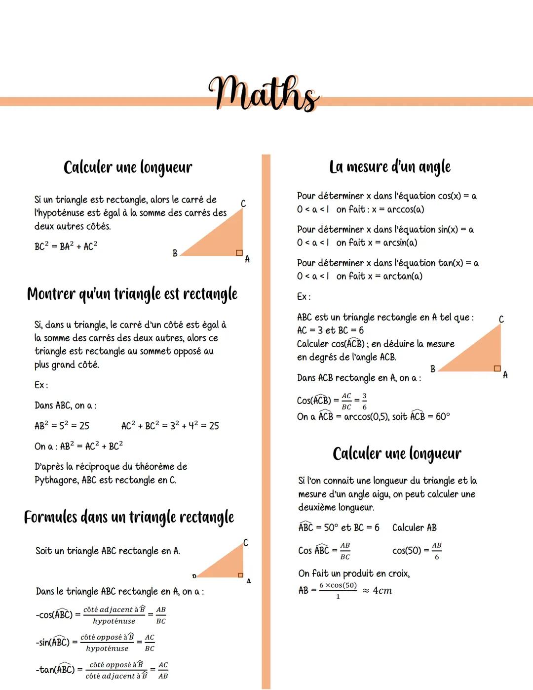 Calculer une longueur
Si un triangle est rectangle, alors le carré de
l'hypoténuse est égal à la somme des carrés des
deux autres côtés.
BC²