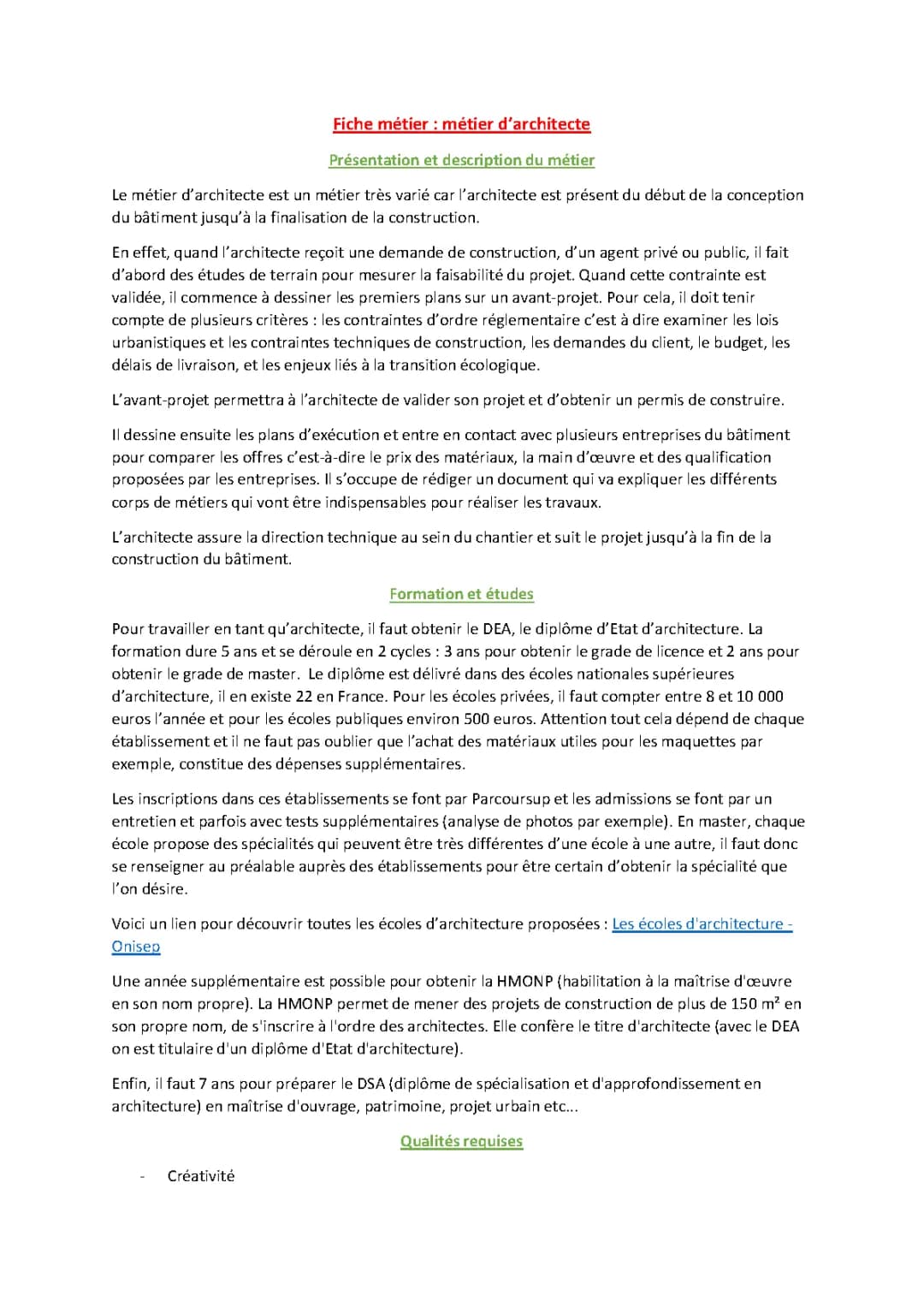 Fiche Métier Architecte PDF: Tout Savoir sur le Métier d'Architecte et ses Études