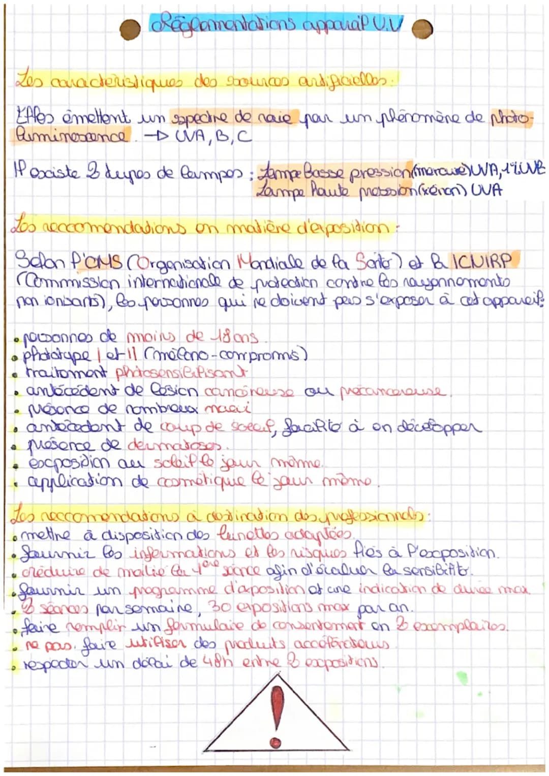 Reglementations apparail UV
Les caractéristiques des sources artificielles.
Effes émettent un spective de raie par un phénomène de photo-
Ru