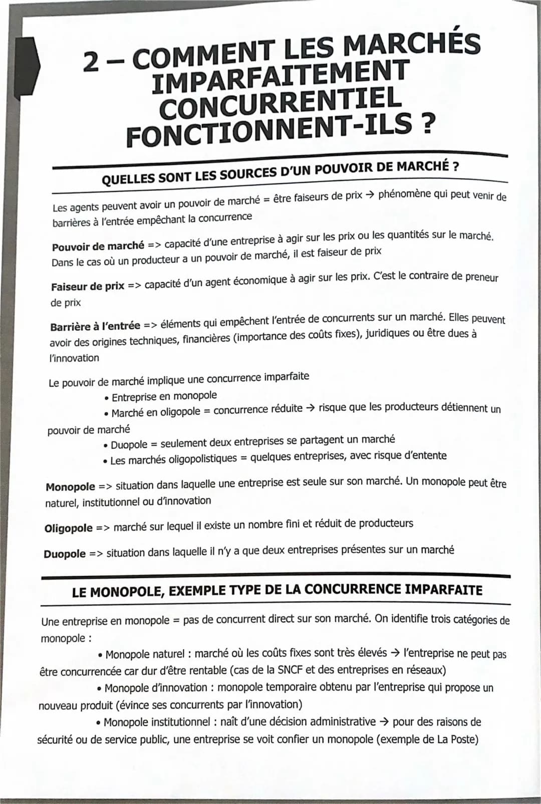 SES spe - marché imparfaitement concurrentiel