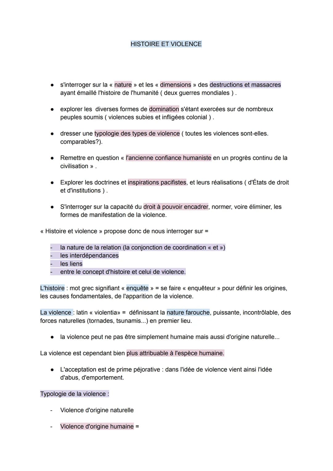 ●
HISTOIRE ET VIOLENCE
● explorer les diverses formes de domination s'étant exercées sur de nombreux
peuples soumis (violences subies et inf