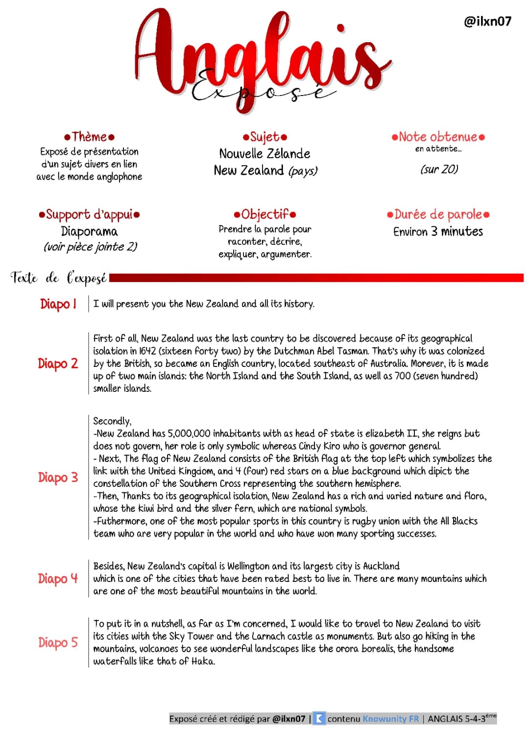 All About New Zealand: PDF Exposé and English Sequence for Cycle 3