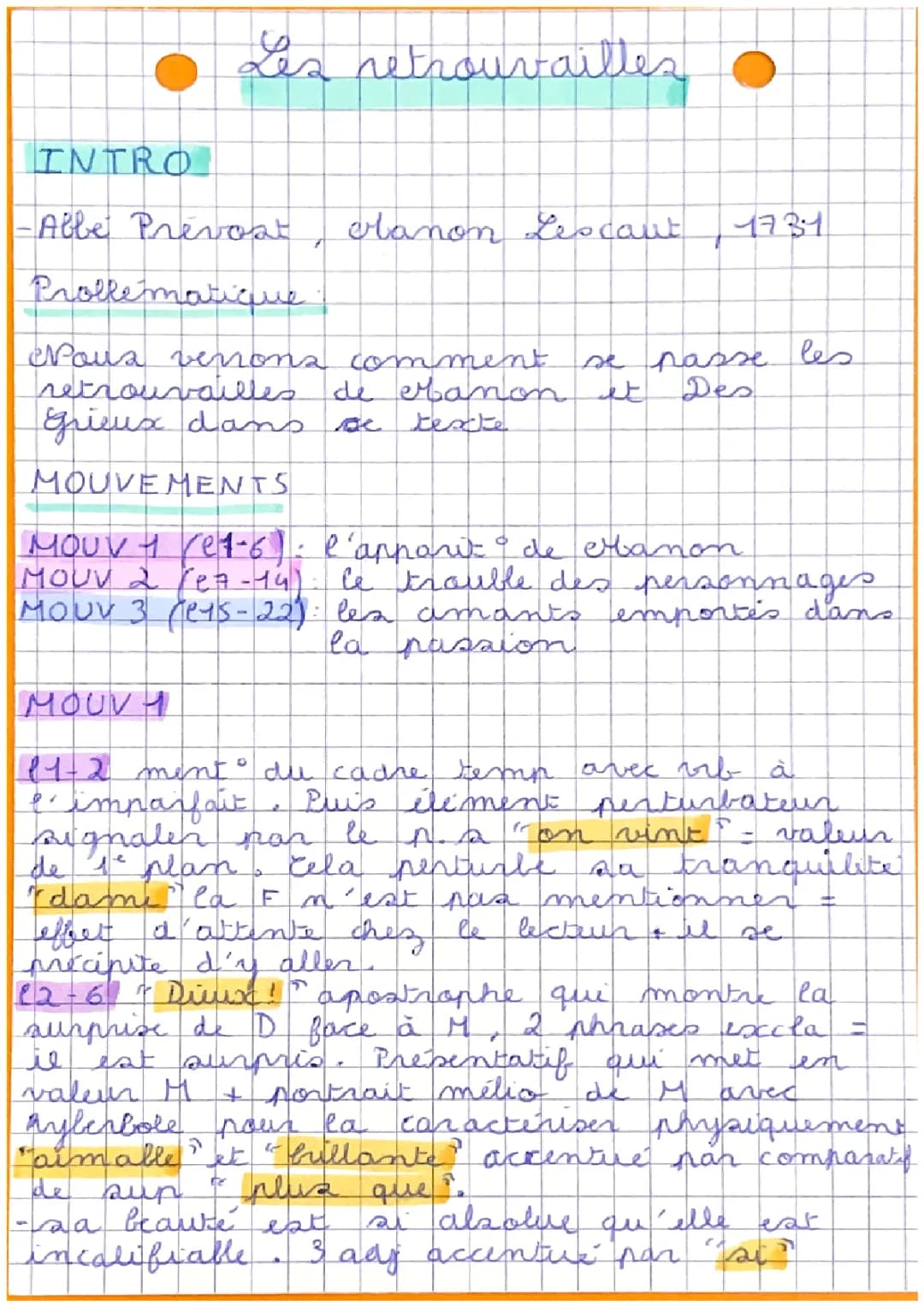 Analyse linéaire, Les retrouvailles Manon Lescaut