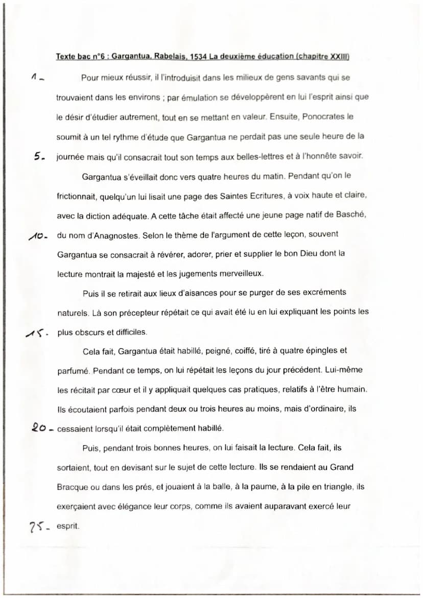 Introduction :
TEXTE BAC 6
LECTURE
la 2ème éducation Gargantua
Après la sortie de son premier roman Pantagruel en 1532, Rabelais décide de s