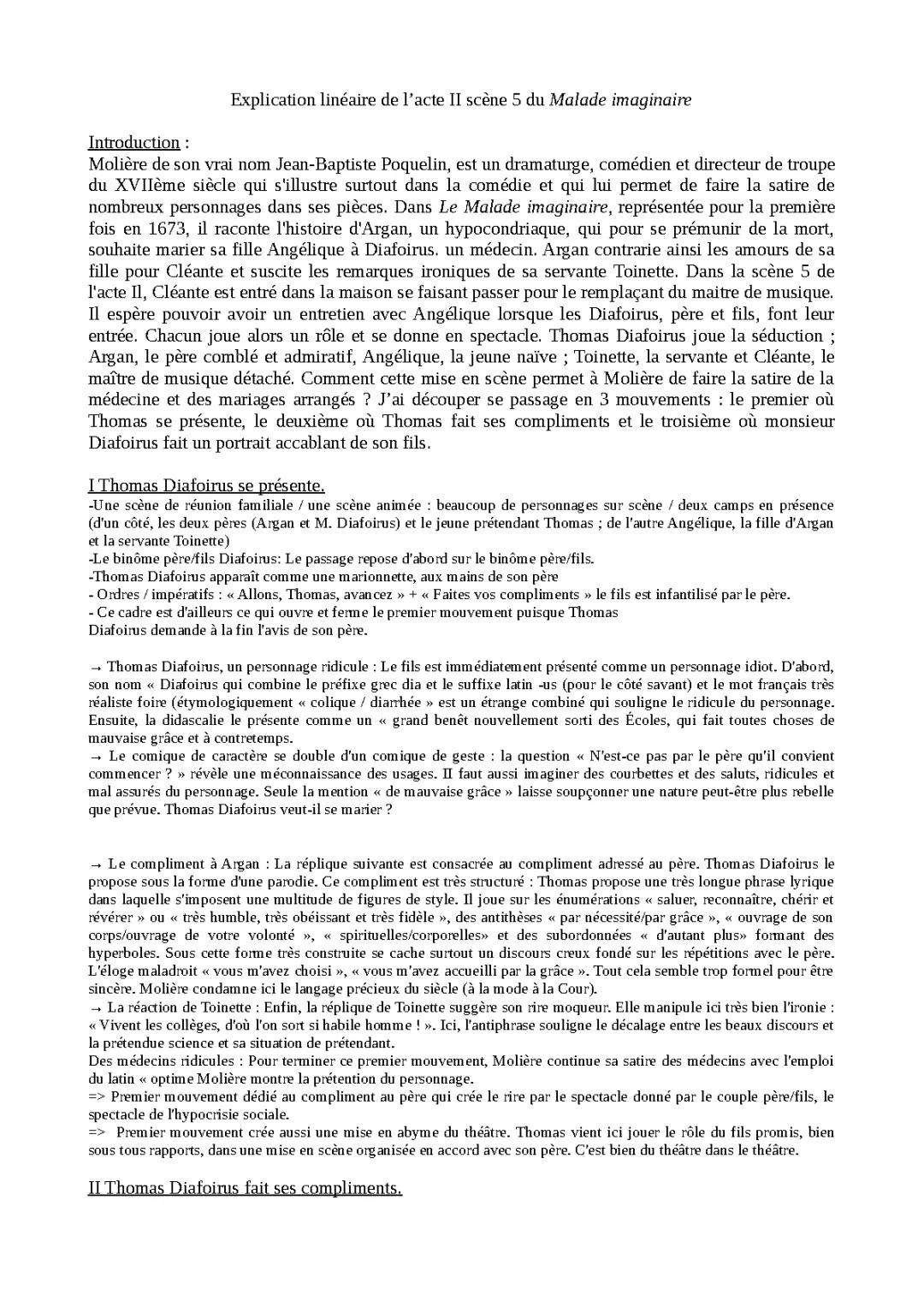 Le Malade imaginaire Acte 2 Scène 5 PDF : Analyse, Résumé et Problématique