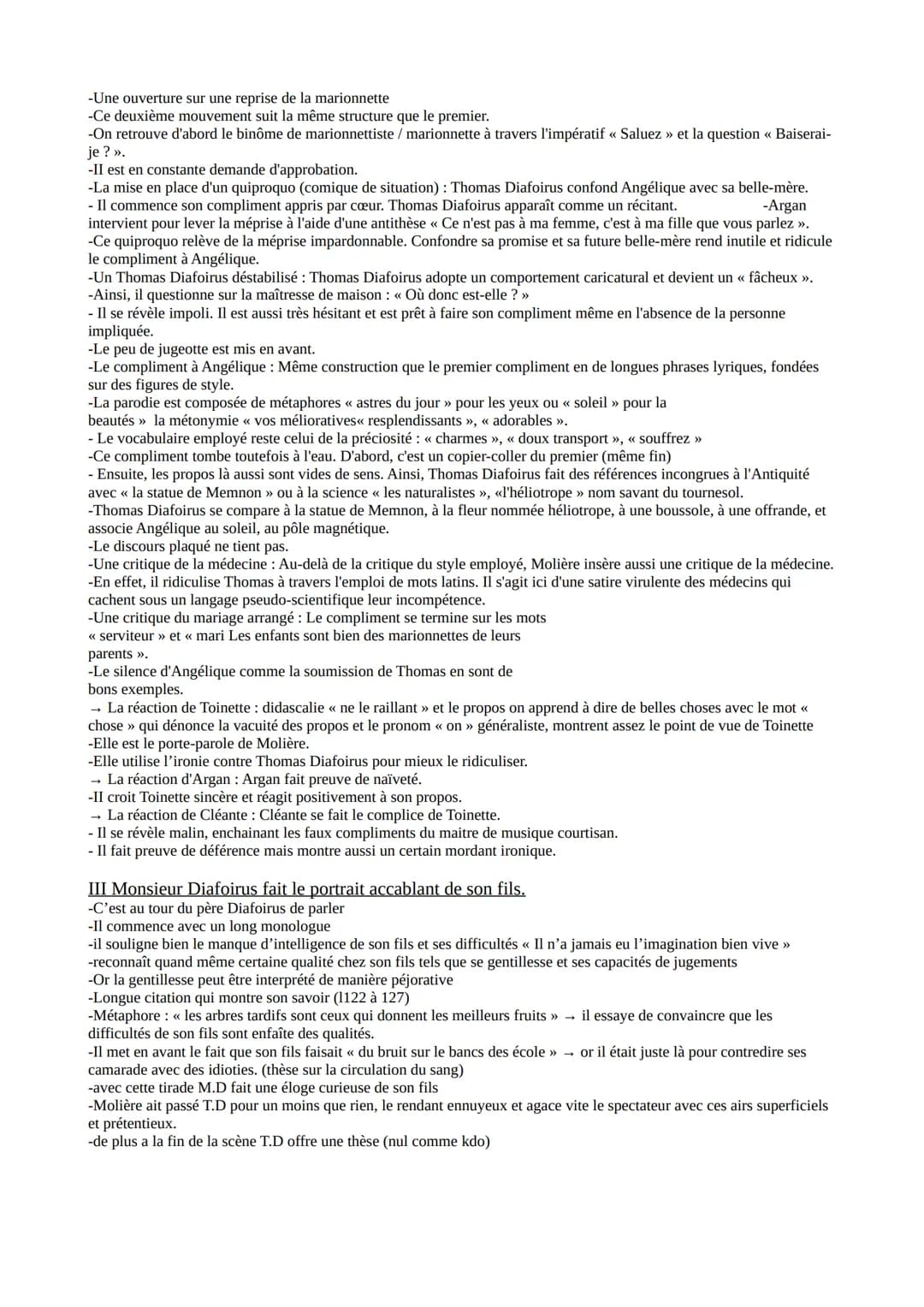 Explication linéaire de l'acte II scène 5 du Malade imaginaire
Introduction :
Molière de son vrai nom Jean-Baptiste Poquelin, est un dramatu