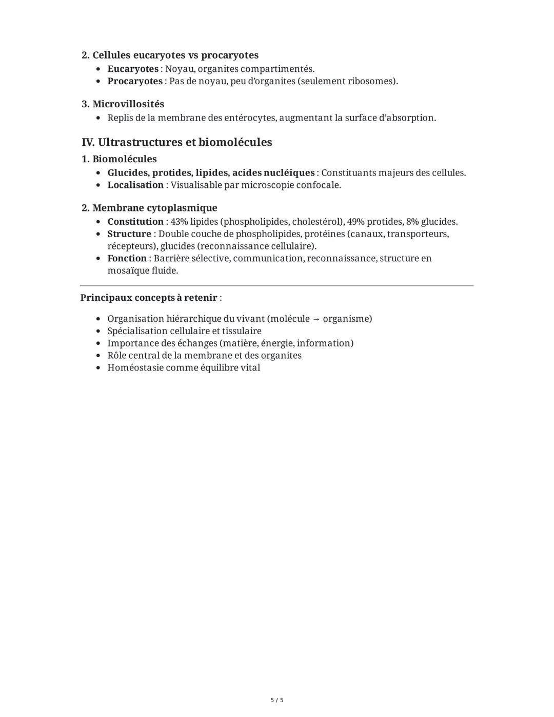 # Anatomie et Unité de l'Organisme

**I. Définitions et Niveaux d'Organisation**

* **Anatomie** : Science étudiant l'organisation interne d