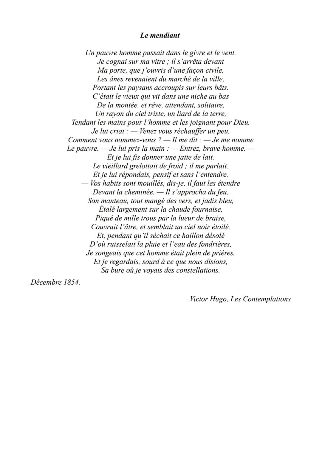 Analyse linéaire Le mendiant Victor Hugo n° 5
Le livre V des Contemplations, est daté de décembre 1854, soit 13 ans après la mort
de Léopold