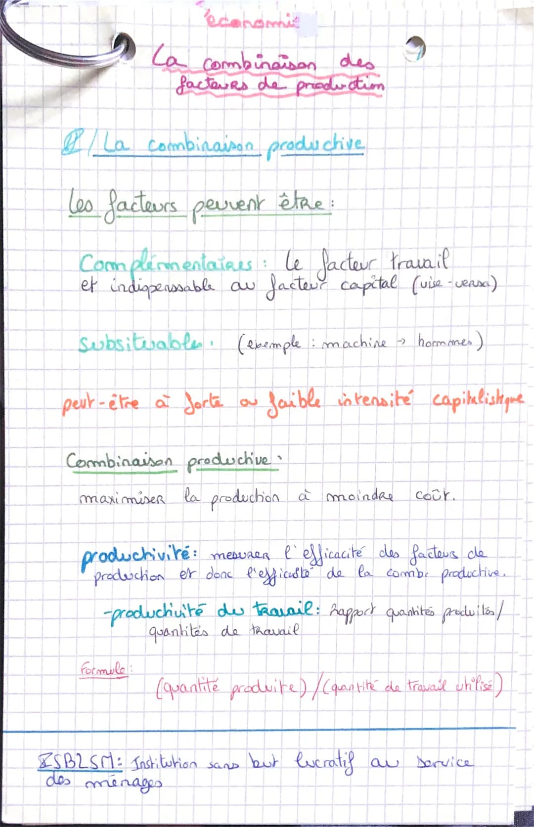 économic
La combinaison des
facteurs de production
La combinaison productive
les facteurs peuvent être
Complémentaires : Le facteur travail
