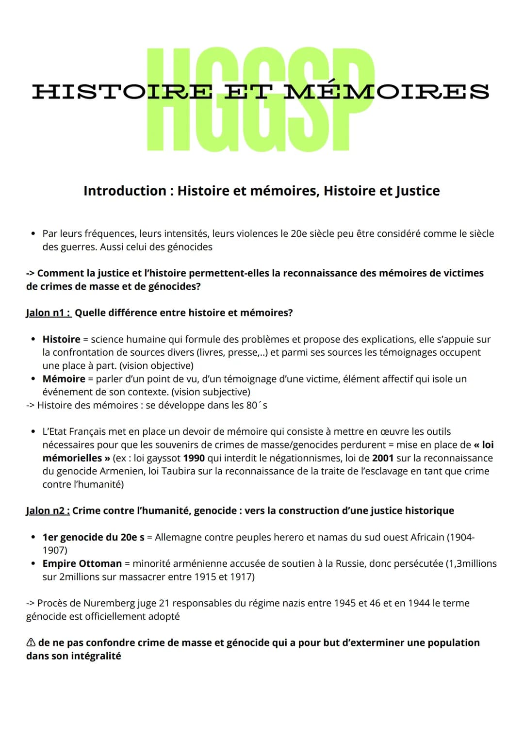 HISTOIRE ET MÉMOIRES
IRE ET MÉM
Introduction: Histoire et mémoires, Histoire et Justice
• Par leurs fréquences, leurs intensités, leurs viol
