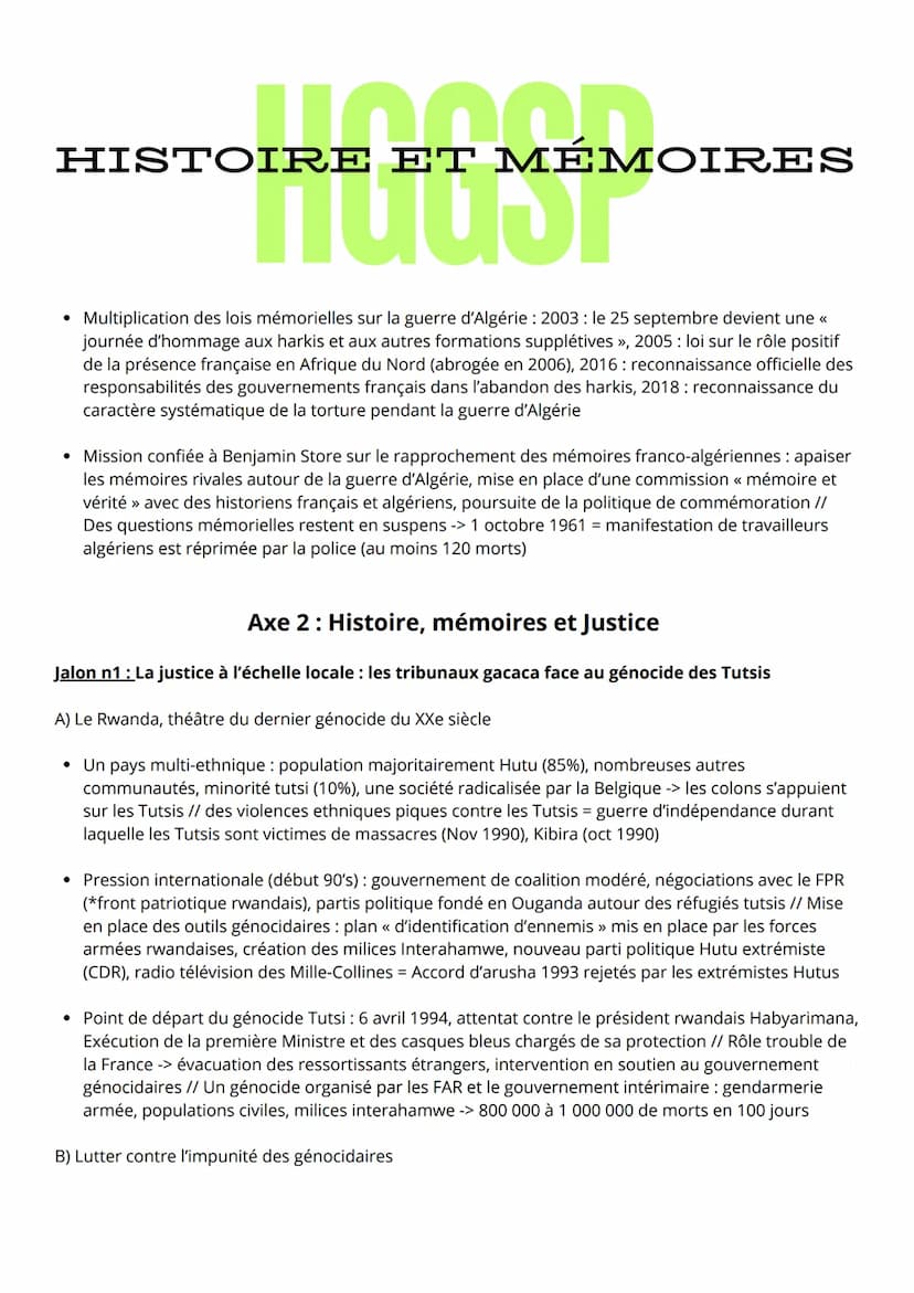 HISTOIRE ET MÉMOIRES
IRE ET MÉM
Introduction: Histoire et mémoires, Histoire et Justice
• Par leurs fréquences, leurs intensités, leurs viol
