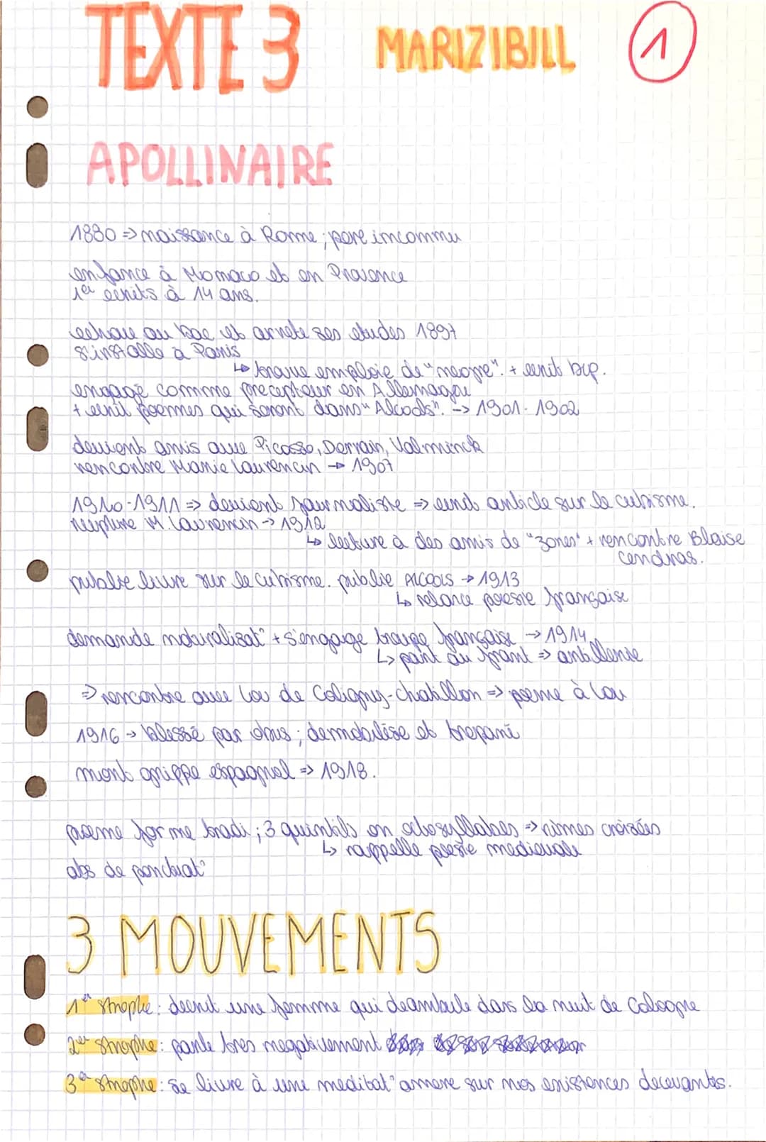O
TEXTE 3 MARIZIBILL
APOLLINAIRE
1880 => maissance à Rome, pore imcommu
enfance à Momaco et en Provence
ja eenets à 14 ans.
echove on bae et