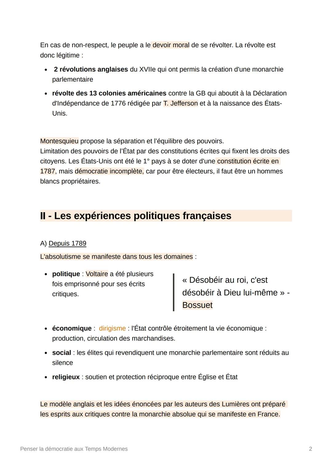 Penser la démocratie aux
Temps Modernes
I - Les évolutions des XIIe et XVIIe siècles
A) Le modèle anglais
Depuis XIIIe siècle, le roi d'Angl