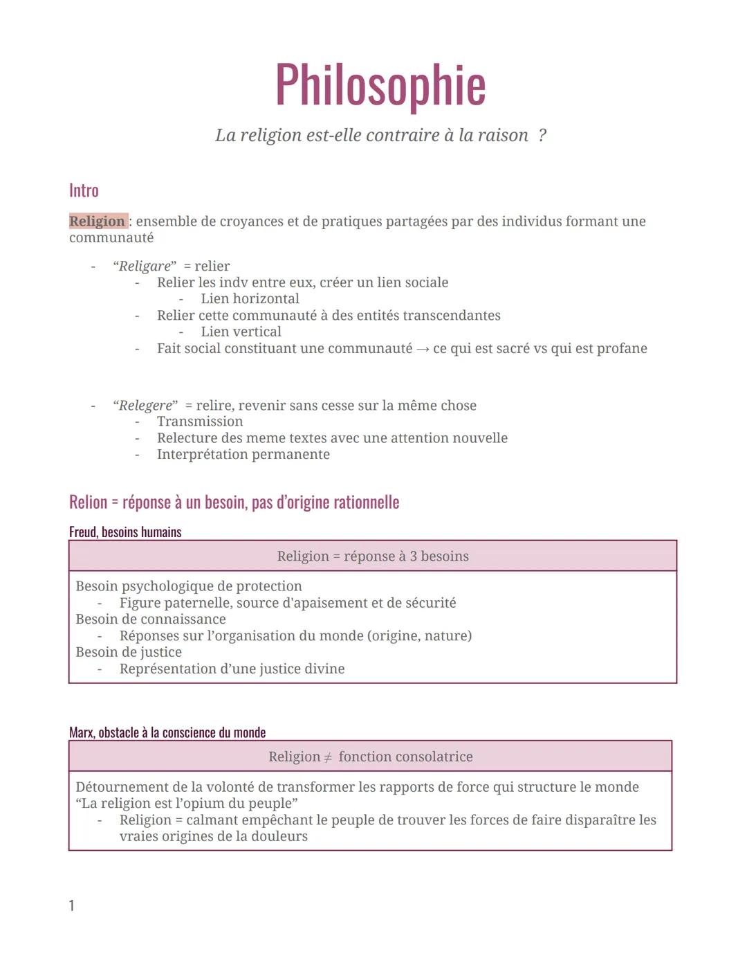 Philosophie
La religion est-elle contraire à la raison ?
Intro
Religion: ensemble de croyances et de pratiques partagées par des individus f