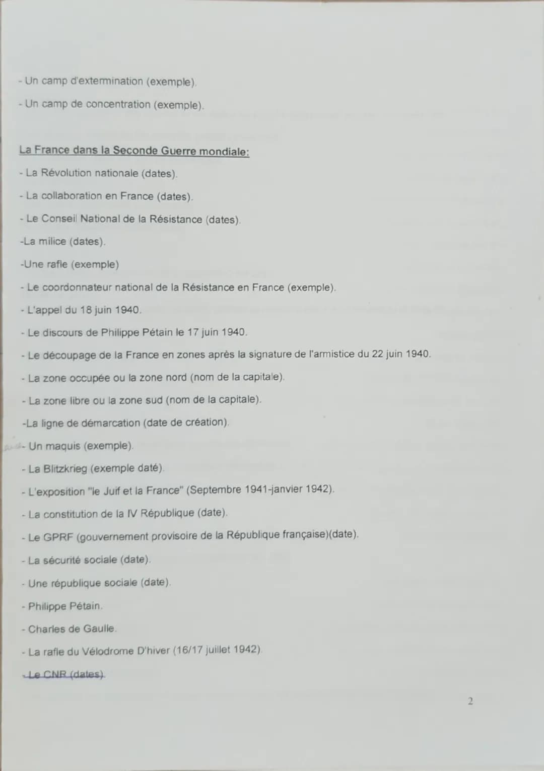 --- OCR Start ---
Définitions d'histoire sur tous les chapitres étudiés. Etre en capacité à rédiger
un paragraphe de quelques lignes (max de