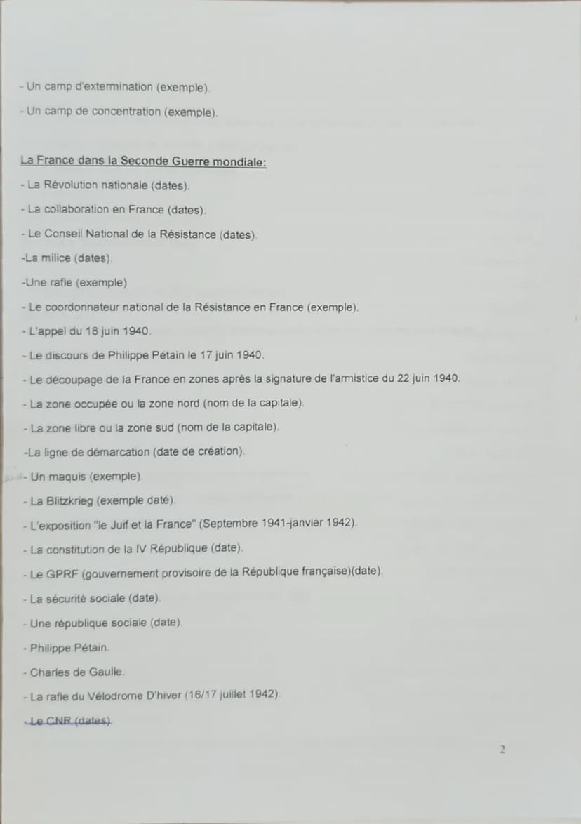 --- OCR Start ---
Définitions d'histoire sur tous les chapitres étudiés. Etre en capacité à rédiger
un paragraphe de quelques lignes (max de