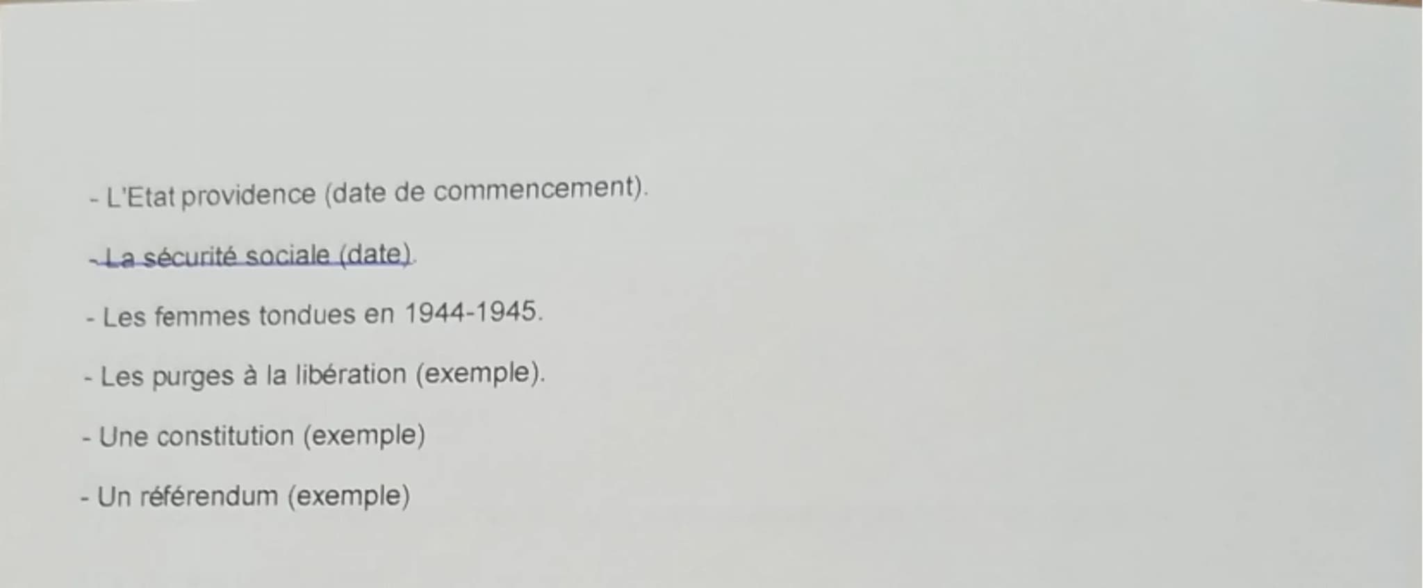 --- OCR Start ---
Définitions d'histoire sur tous les chapitres étudiés. Etre en capacité à rédiger
un paragraphe de quelques lignes (max de