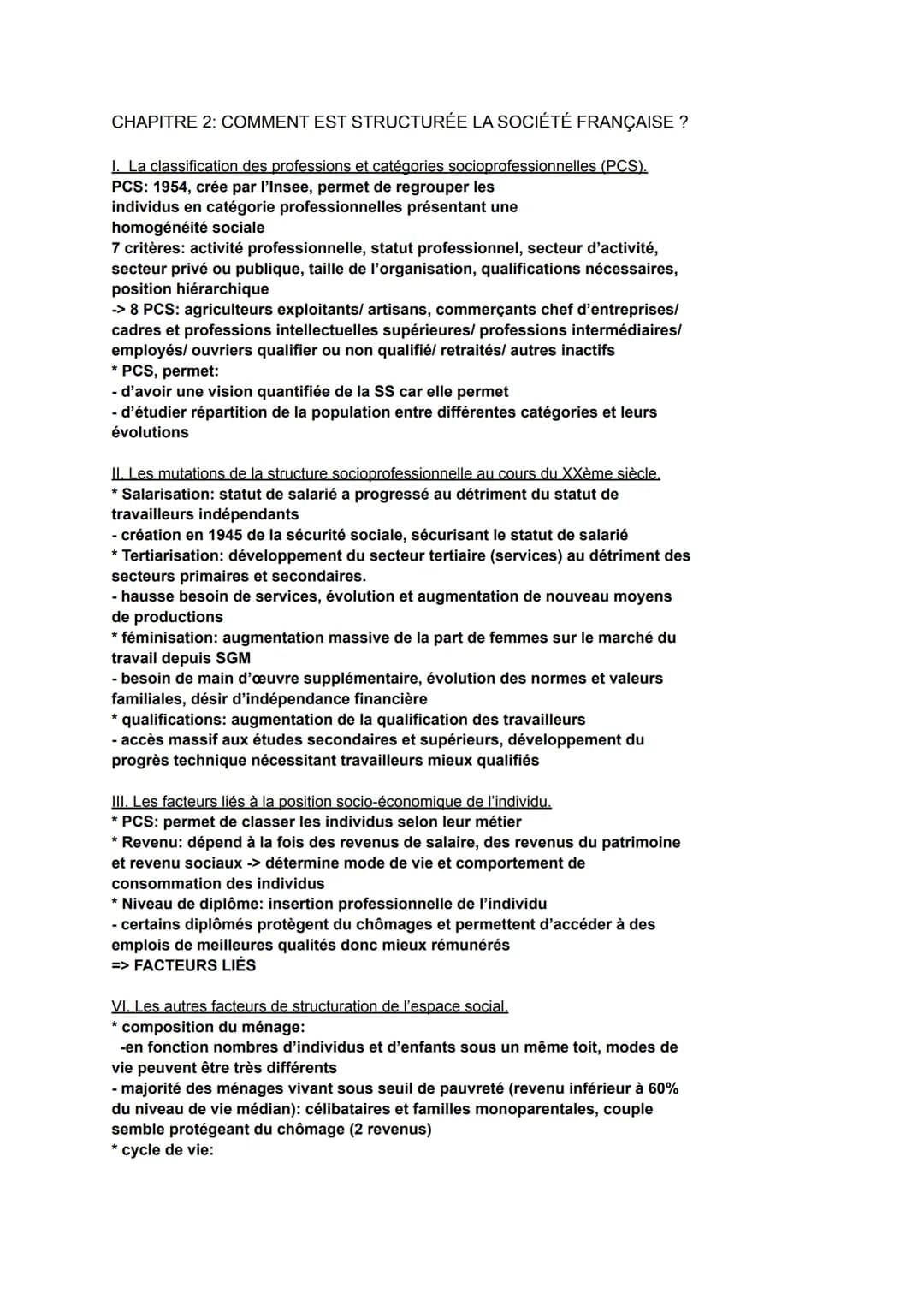 CHAPITRE 2: COMMENT EST STRUCTURÉE LA SOCIÉTÉ FRANÇAISE ?
I. La classification des professions et catégories socioprofessionnelles (PCS).
PC