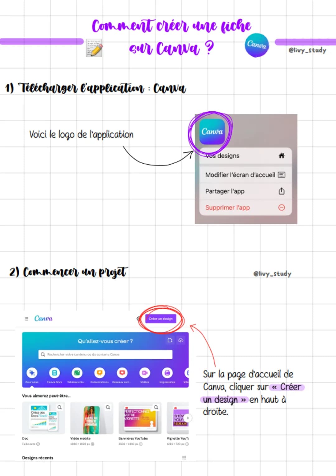 1) Télécharger l'application: Canva
Voici le logo de l'application
2) Commencer un projet
Canva
Vous aimerez peut-être...
Dec
Tou
Comment cr