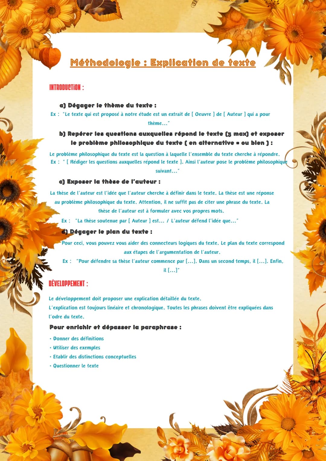 Méthodologie : Explication de texte
INTRODUCTION:
a) Dégager le thème du texte :
Ex: "Le texte qui est proposé à notre étude est un extrait 