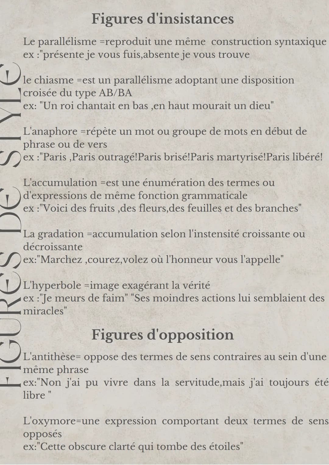 Figures d'insistances
Le parallélisme =reproduit une même construction syntaxique
ex :"présente je vous fuis,absente je vous trouve
D
le chi