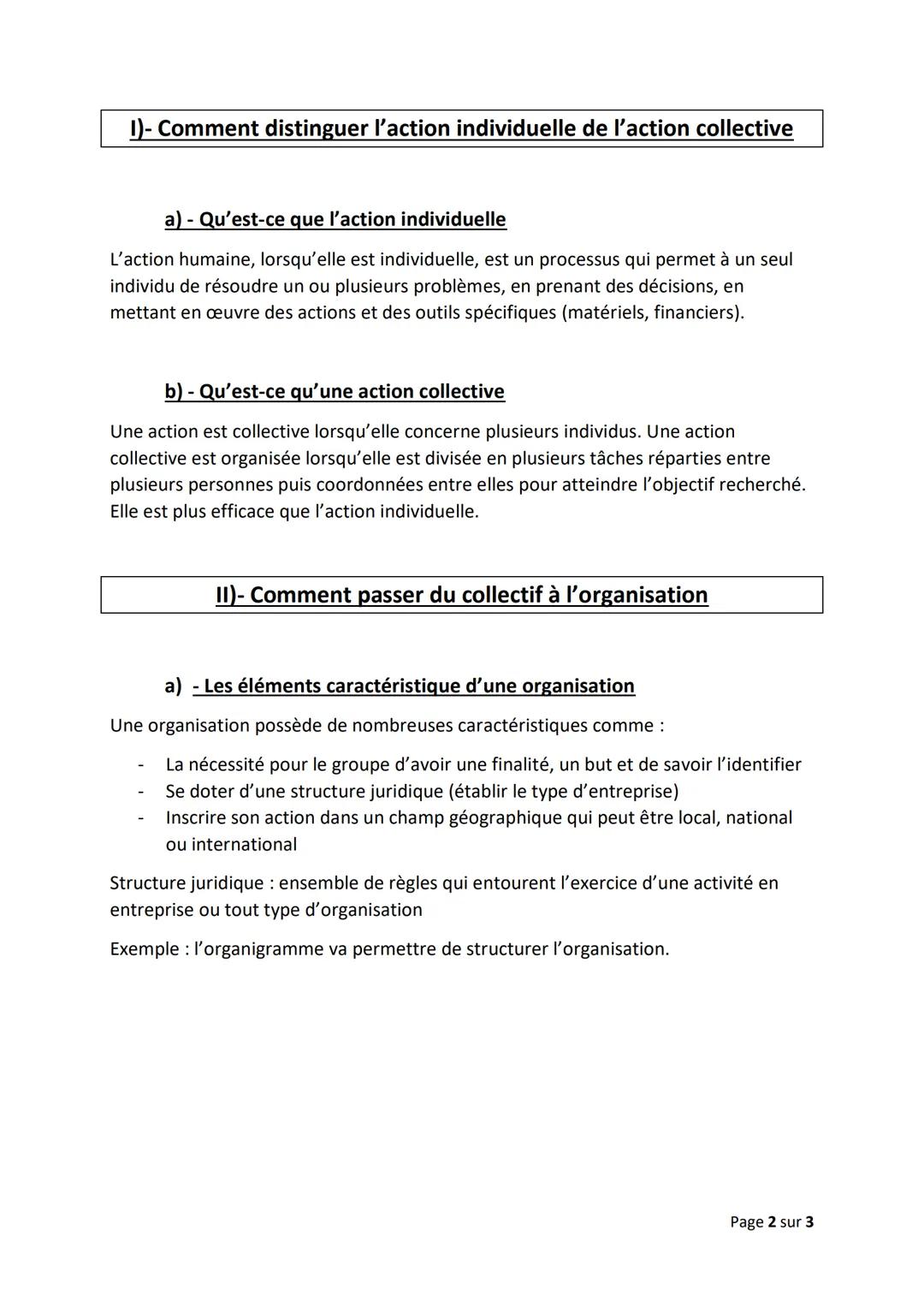 Chapitre 1) Pourquoi est-il nécessaire d'organiser l'action
collective ?
Page 1 sur 3 1)- Comment distinguer l'action individuelle de l'acti