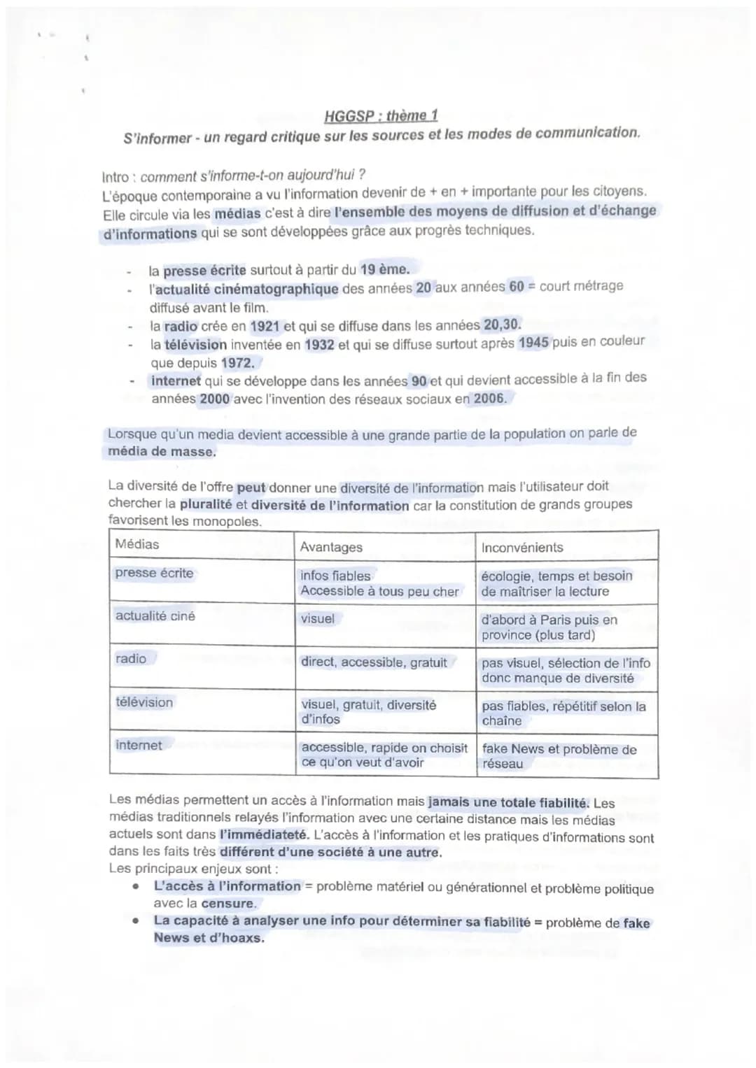 HGGSP: thème 1
S'informer - un regard critique sur les sources et les modes de communication.
Intro: comment s'informe-t-on aujourd'hui ?
L'