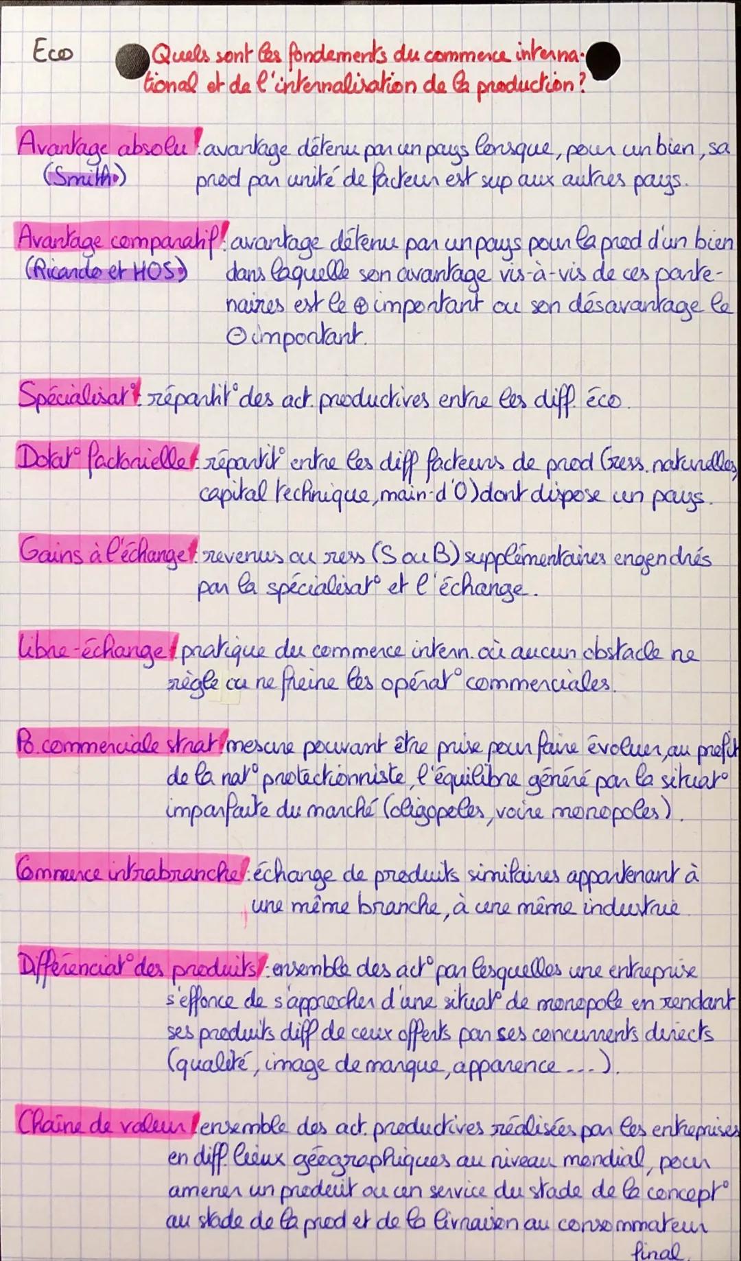 Eco

Quels sont les fondements du commerce interna-
tional et de l'internalisation de la production?

Avantage absolu avantage détenu par un