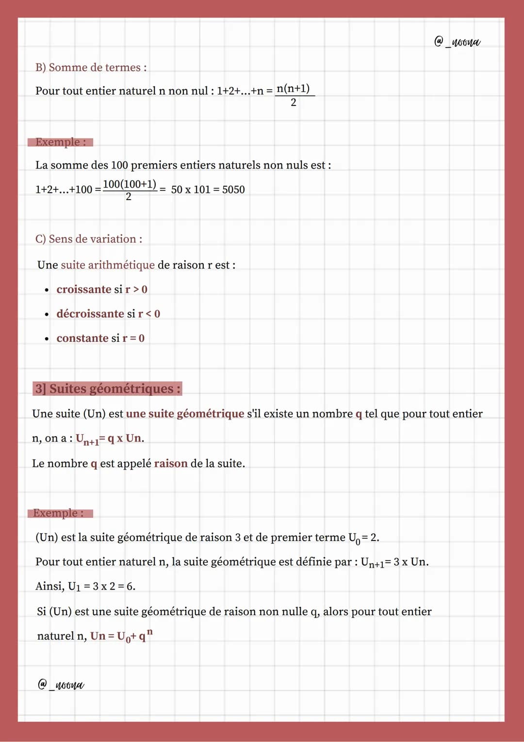 Suites numériques
Exemple:
Soit (Un), la suite définie sur N:
U₁= 3; U₂= 10; U3= 21
-spé maths ière-
1] Généralités :
A) Définition et mode 