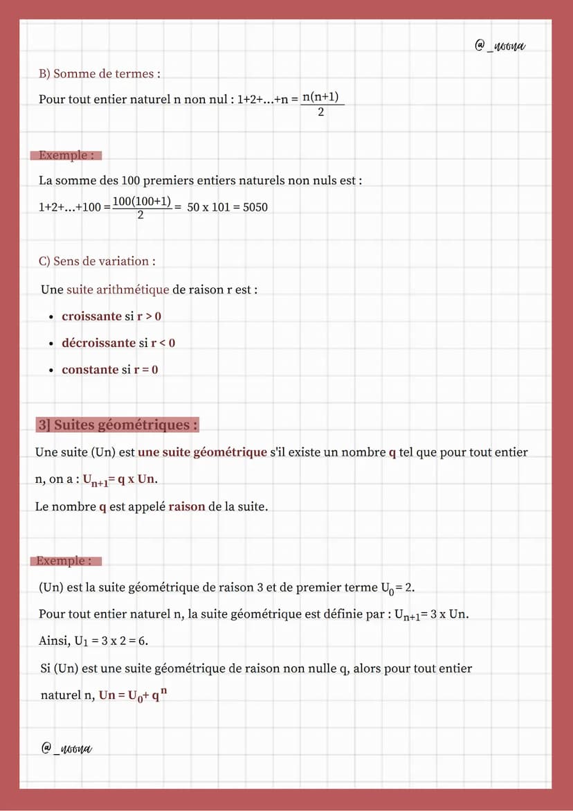 Suites numériques
Exemple:
Soit (Un), la suite définie sur N:
U₁= 3; U₂= 10; U3= 21
-spé maths ière-
1] Généralités :
A) Définition et mode 