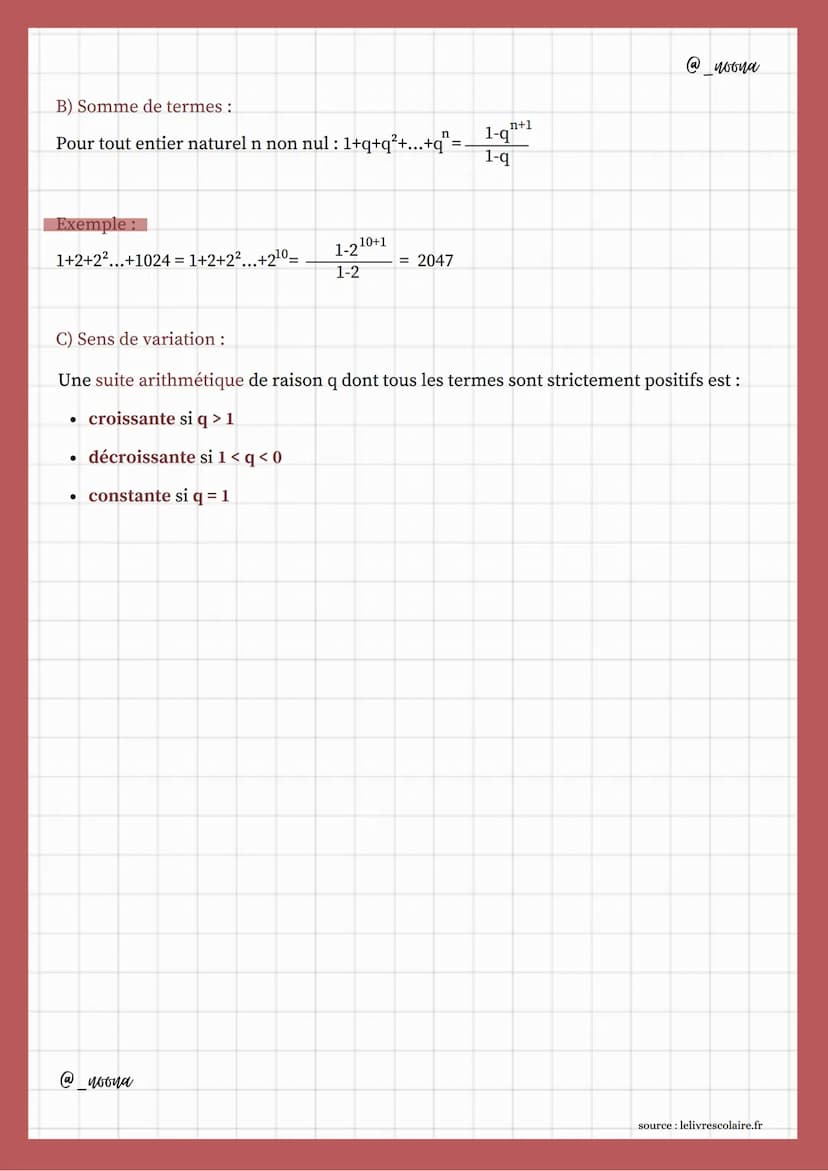 Suites numériques
Exemple:
Soit (Un), la suite définie sur N:
U₁= 3; U₂= 10; U3= 21
-spé maths ière-
1] Généralités :
A) Définition et mode 