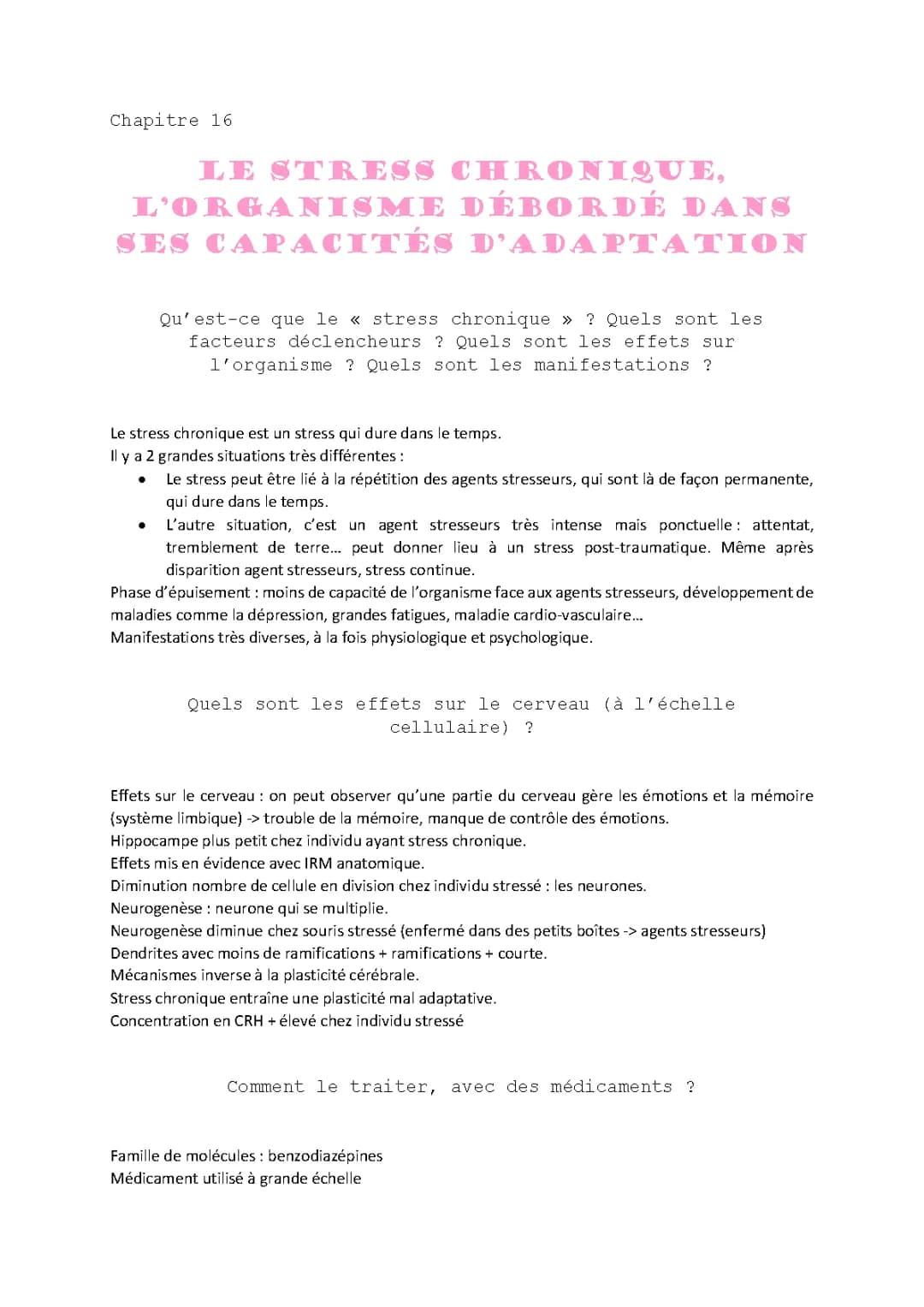 Stress chronique et ses effets: SVT Terminale - Les 3 principaux effets pathologiques et comment lutter