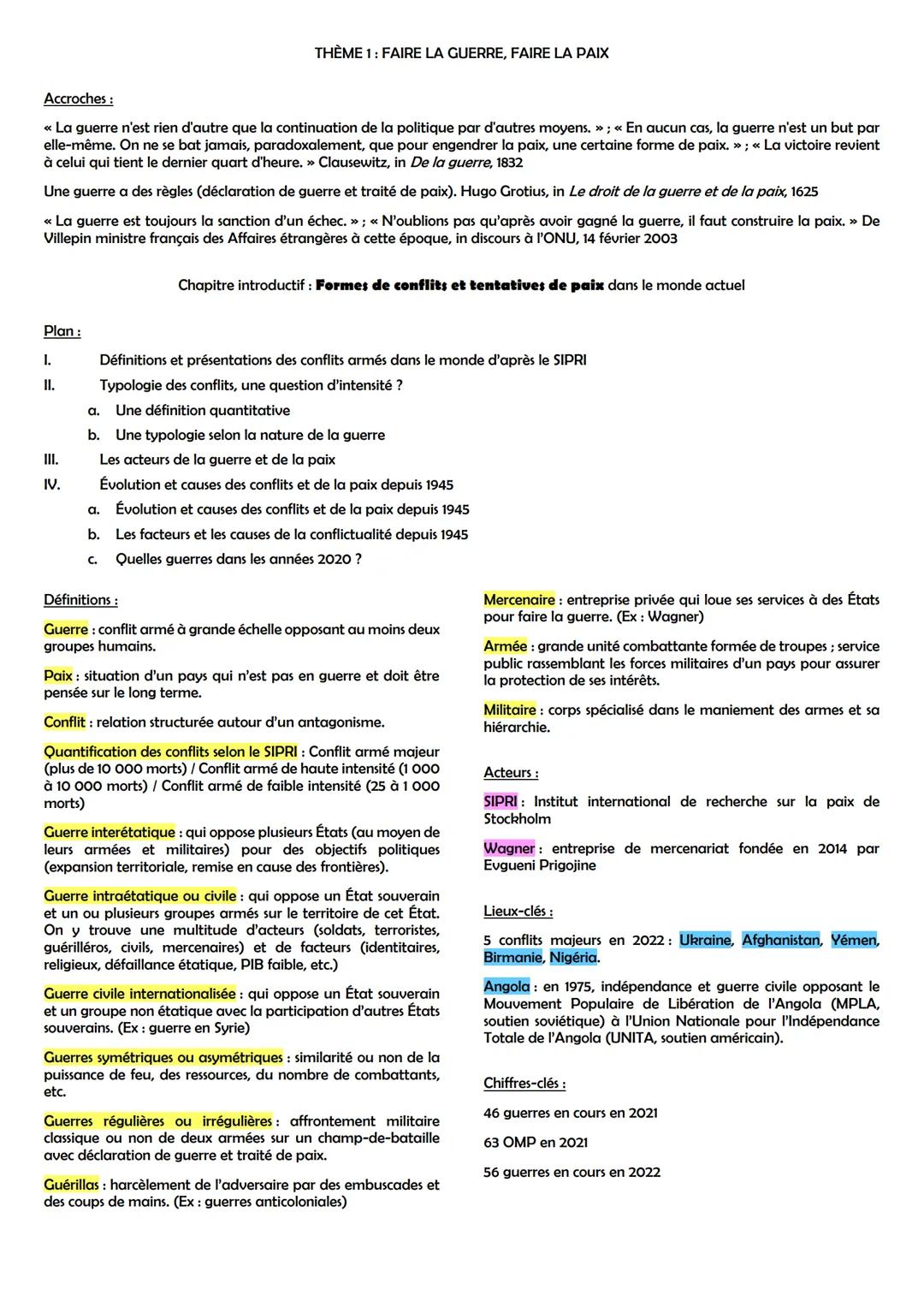 Accroches :
<< La guerre n'est rien d'autre que la continuation de la politique par d'autres moyens. » ; « En aucun cas, la guerre n'est un 
