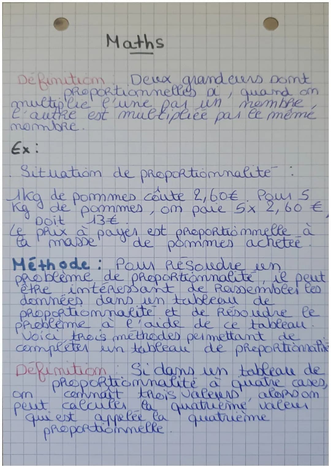 Maths
Definition
multiplic
Deux grandeurs sont
proportionnelles xi, quand on
a
l'une pas un
authe est multipliée par le mémé
nombre.
Ex:
Sit