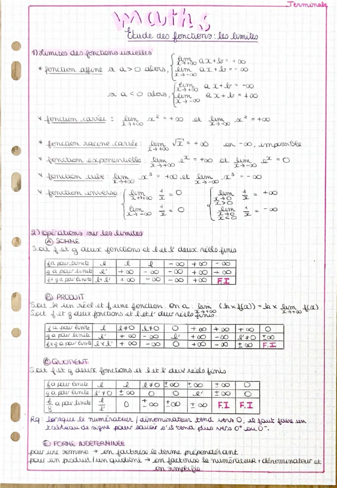 Waths
Etude des fonctions: les limites
1) Limites des fonctions wxielles
tim ax+b= +00
* fonction affine a a> alors, lim
a aco alors, Leim,
