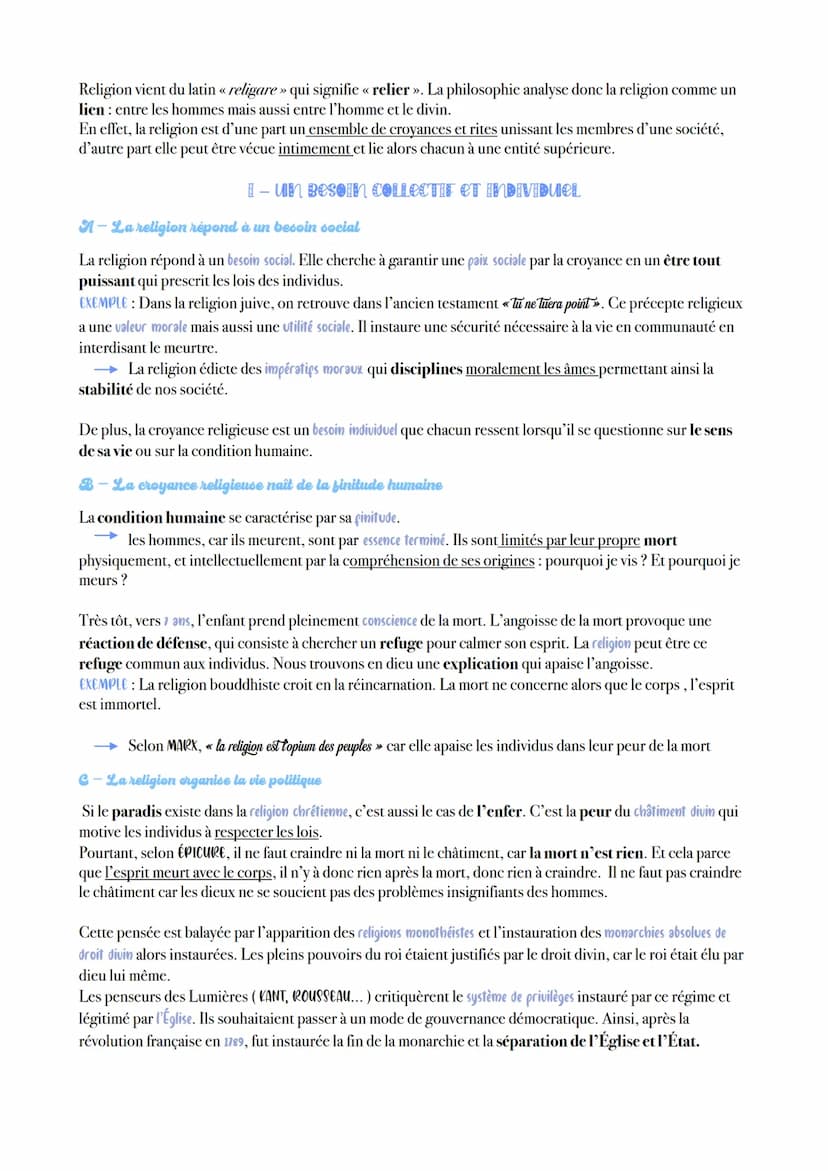 Chapiloo 13
LA RELIGION
Ribic Religion vient du latin « religare » qui signifie « relier ». La philosophie analyse donc la religion comme un