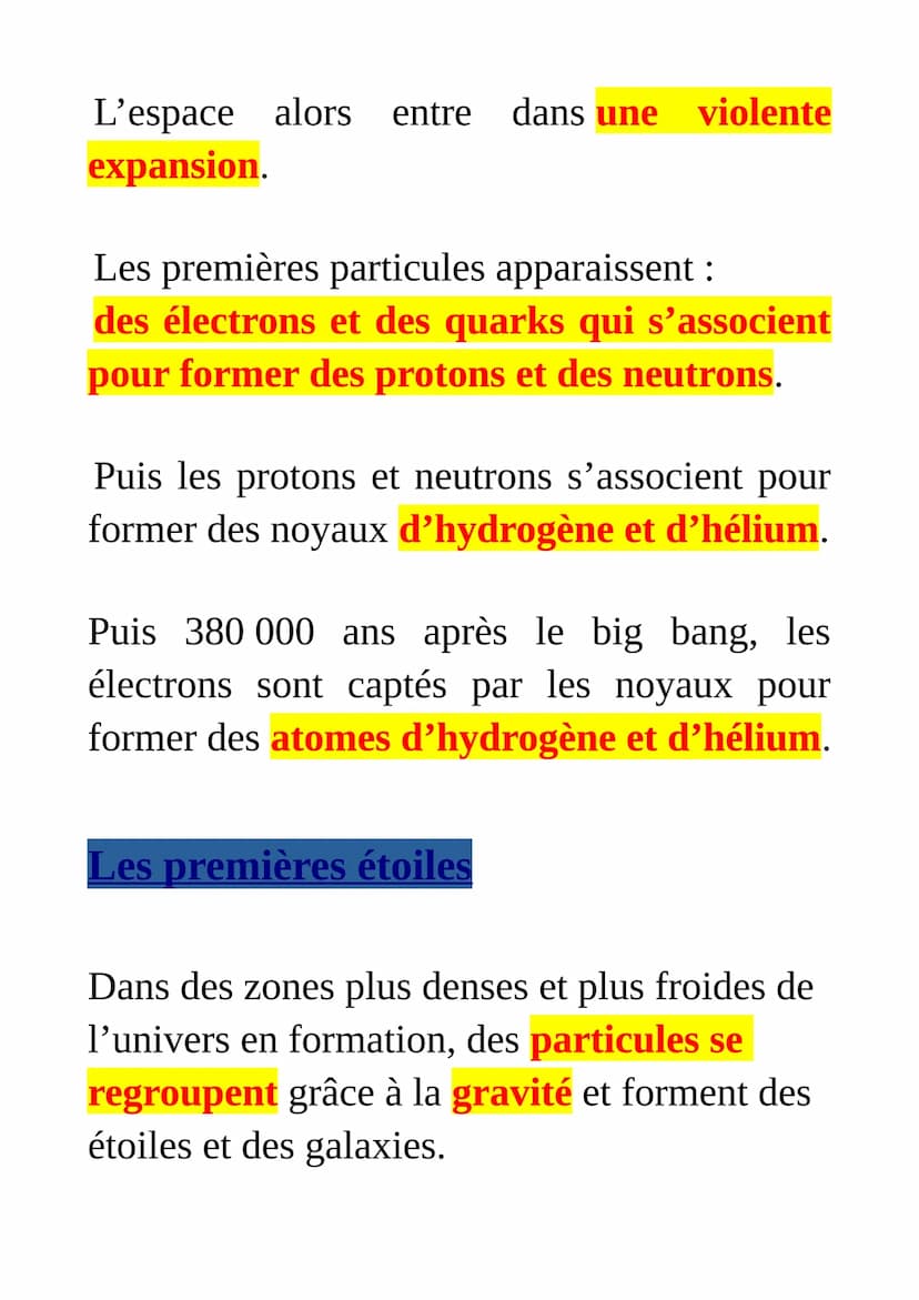 L'Univers et
le système solaire
Naissance et évolution de
l'Univers
Le big bang
L'histoire de l'univers est une longue saga
d'environ 13,7 m