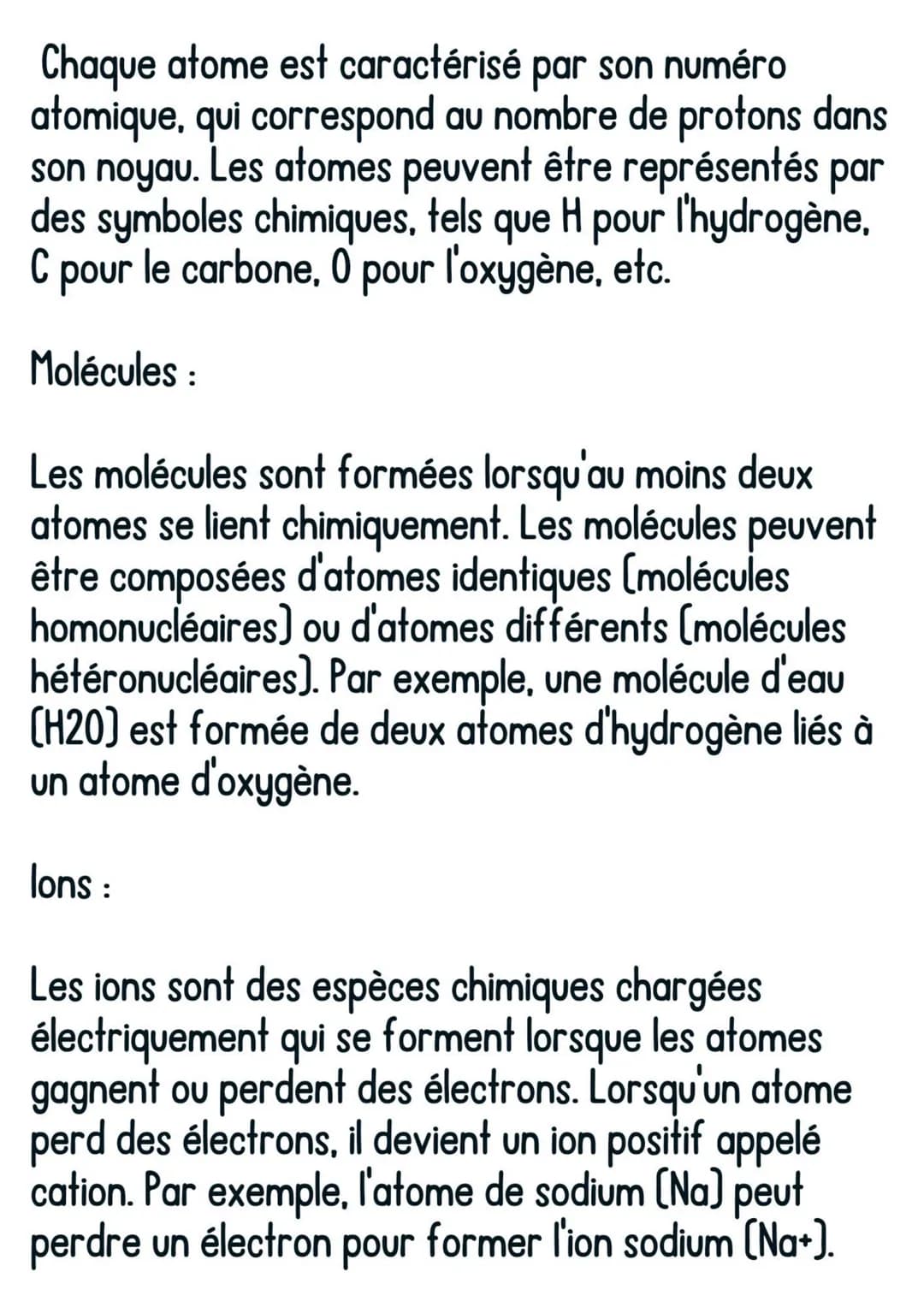 PC
Atomes, molécules, et ions.
Atomes, molécules et ions :
Les atomes, les molécules et les ions sont les unités
fondamentales de la matière