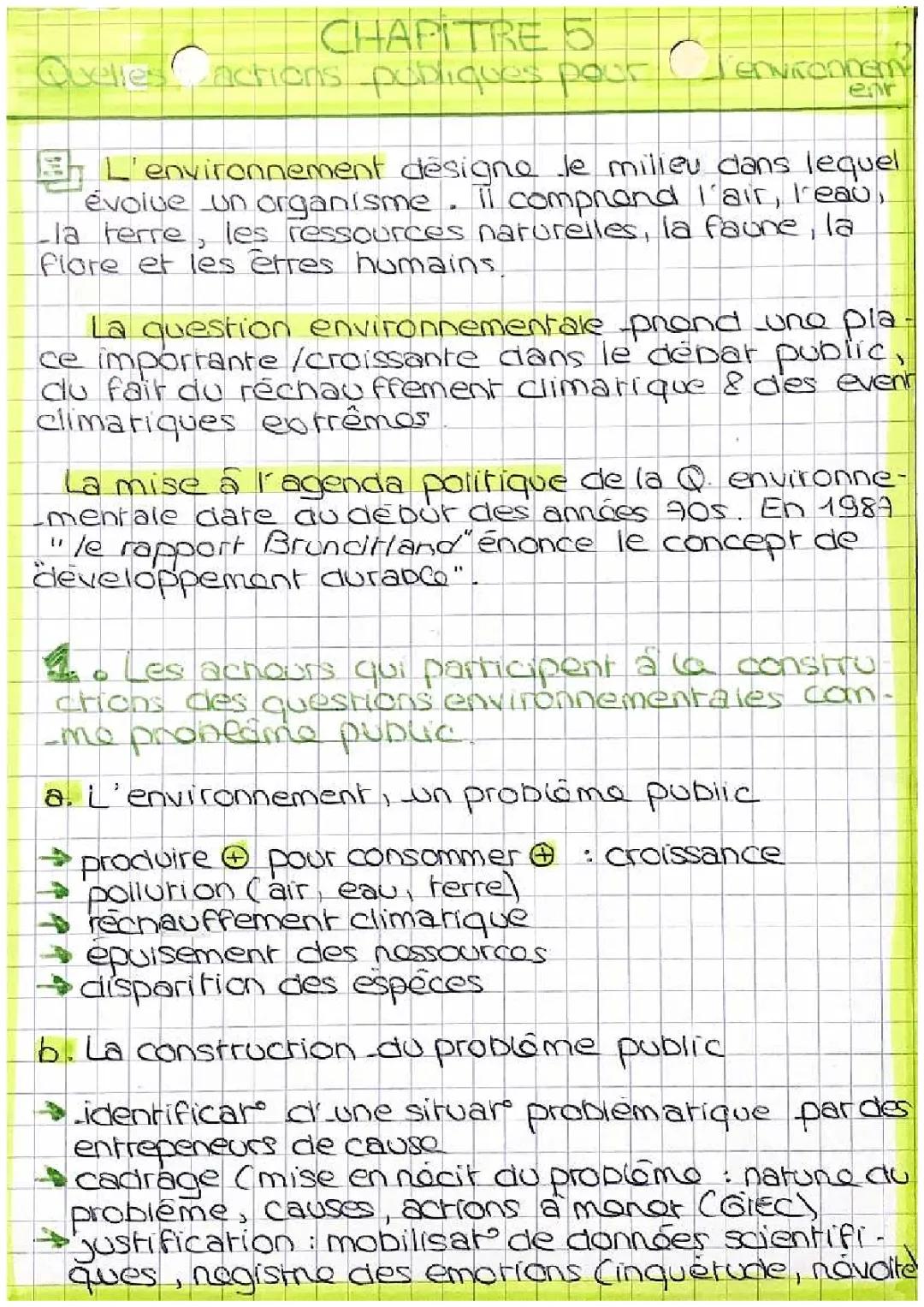 Fiche de Révision SES Terminale - Politiques Publiques et Environnement PDF