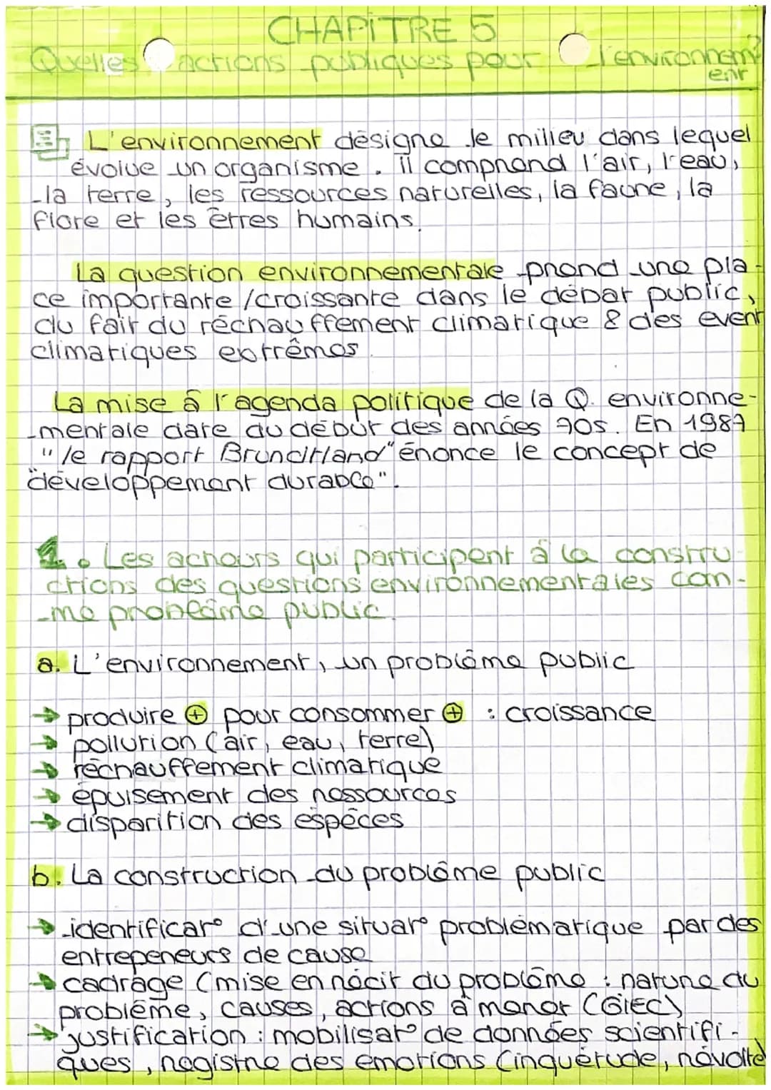 CHAPITRE 5
Quelles actions publiques pour
Enviromen
L'environnement designe le milieu dans lequel
evolve un organisme. Il comprend l'air, Tr