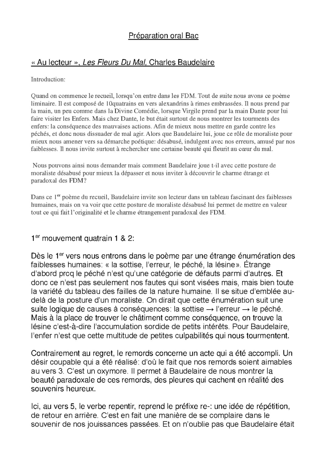 Au Lecteur Baudelaire: Texte, Résumé et Analyse PDF pour les Enfants